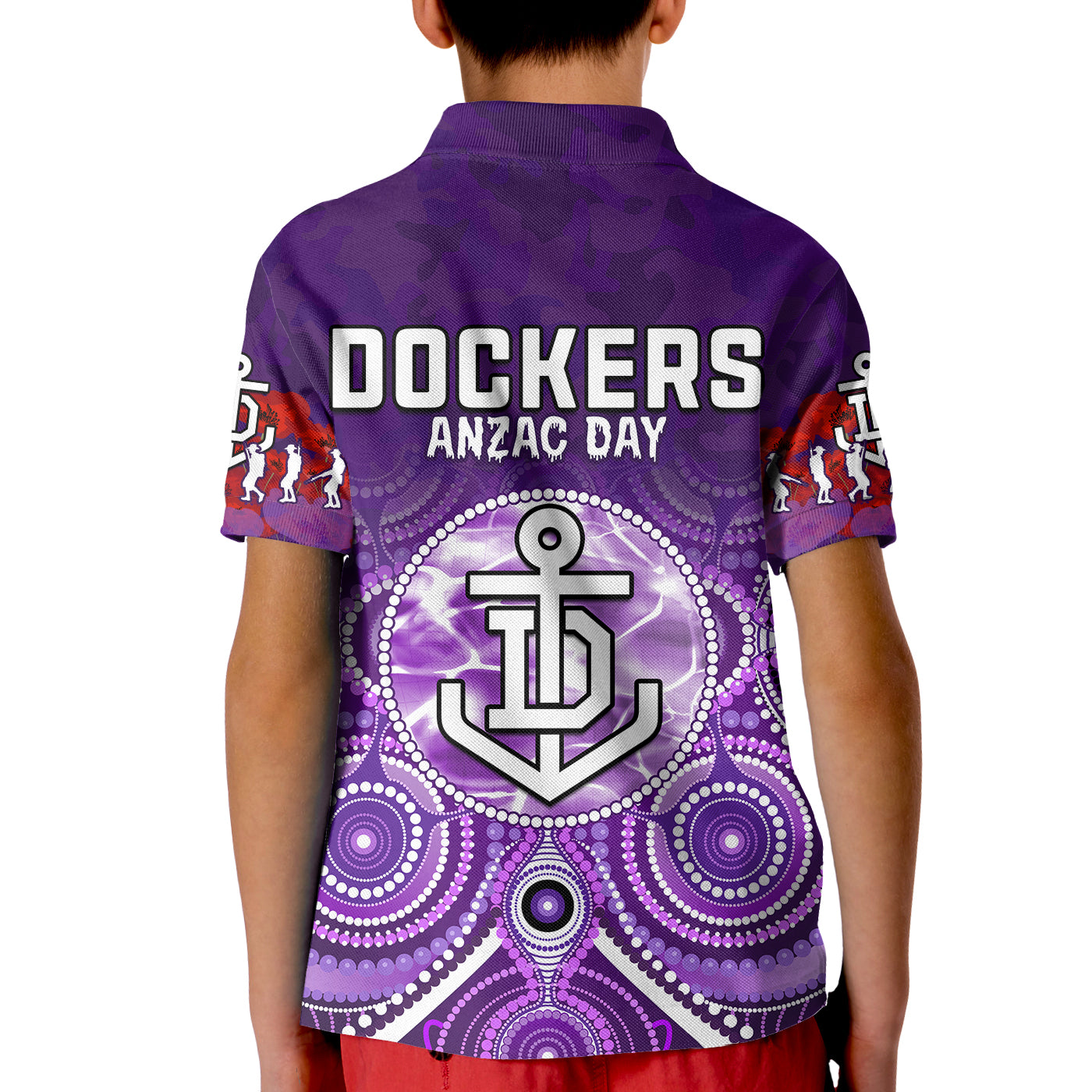 dockers-anzac-2022-polo-shirt-kid-fremantle-football-aboriginal-poppy-flowers