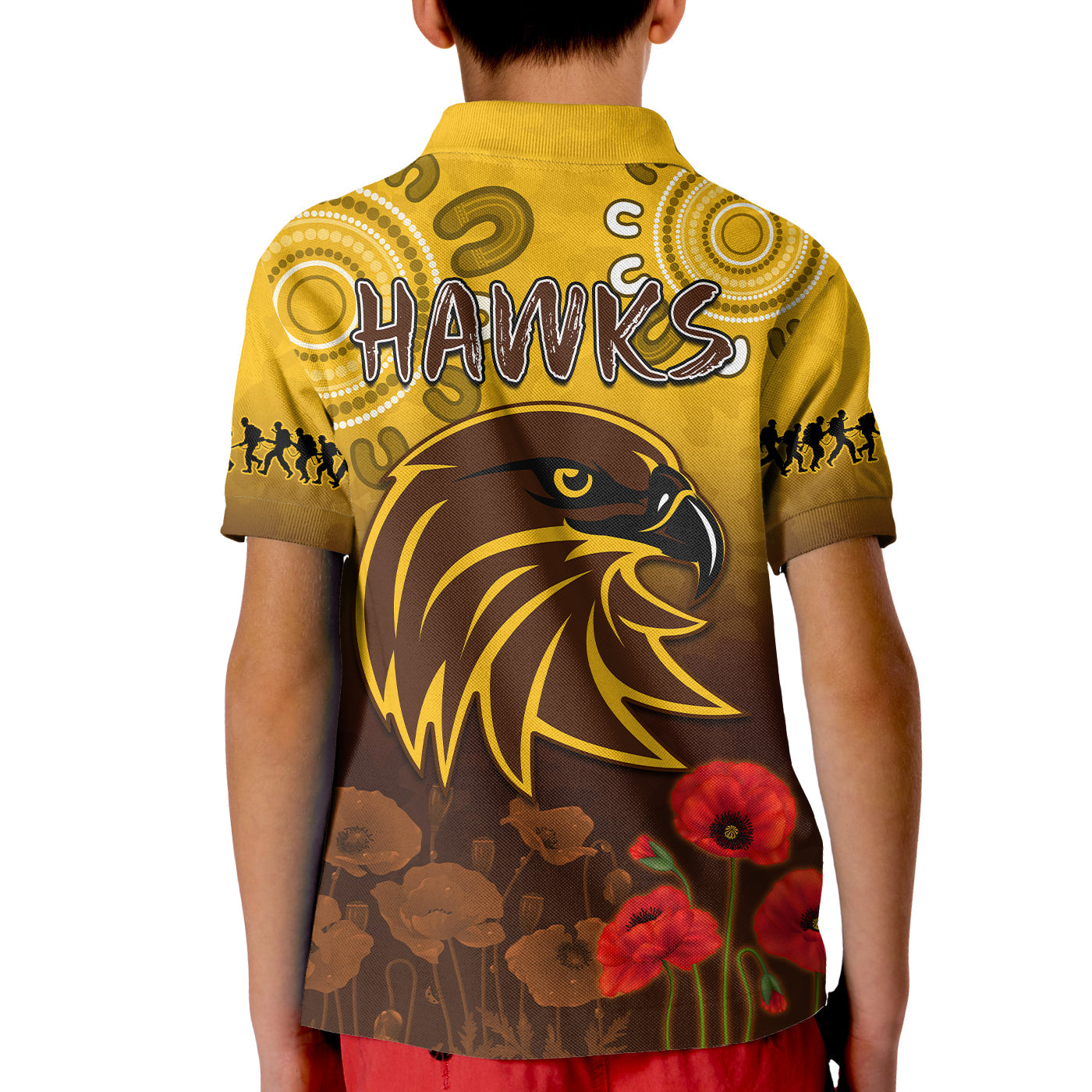 hawks-anzac-2022-polo-shirt-kid-hawthorn-football-aboriginal-poppy