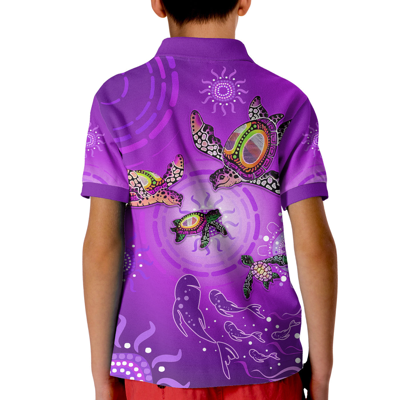 australian-aboriginal-polo-shirt-kid-happy-turtle-family-version-purple