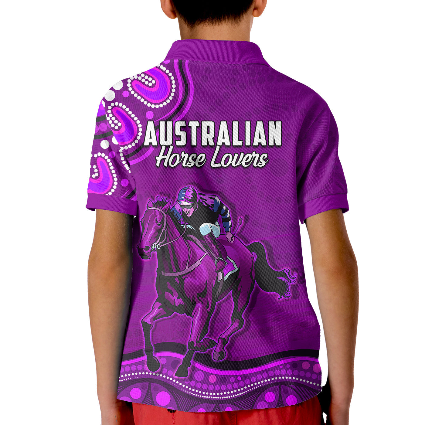 custom-personalised-launceston-cup-2022-polo-shirt-kid-australia-aboriginal-purple-horse-lovers