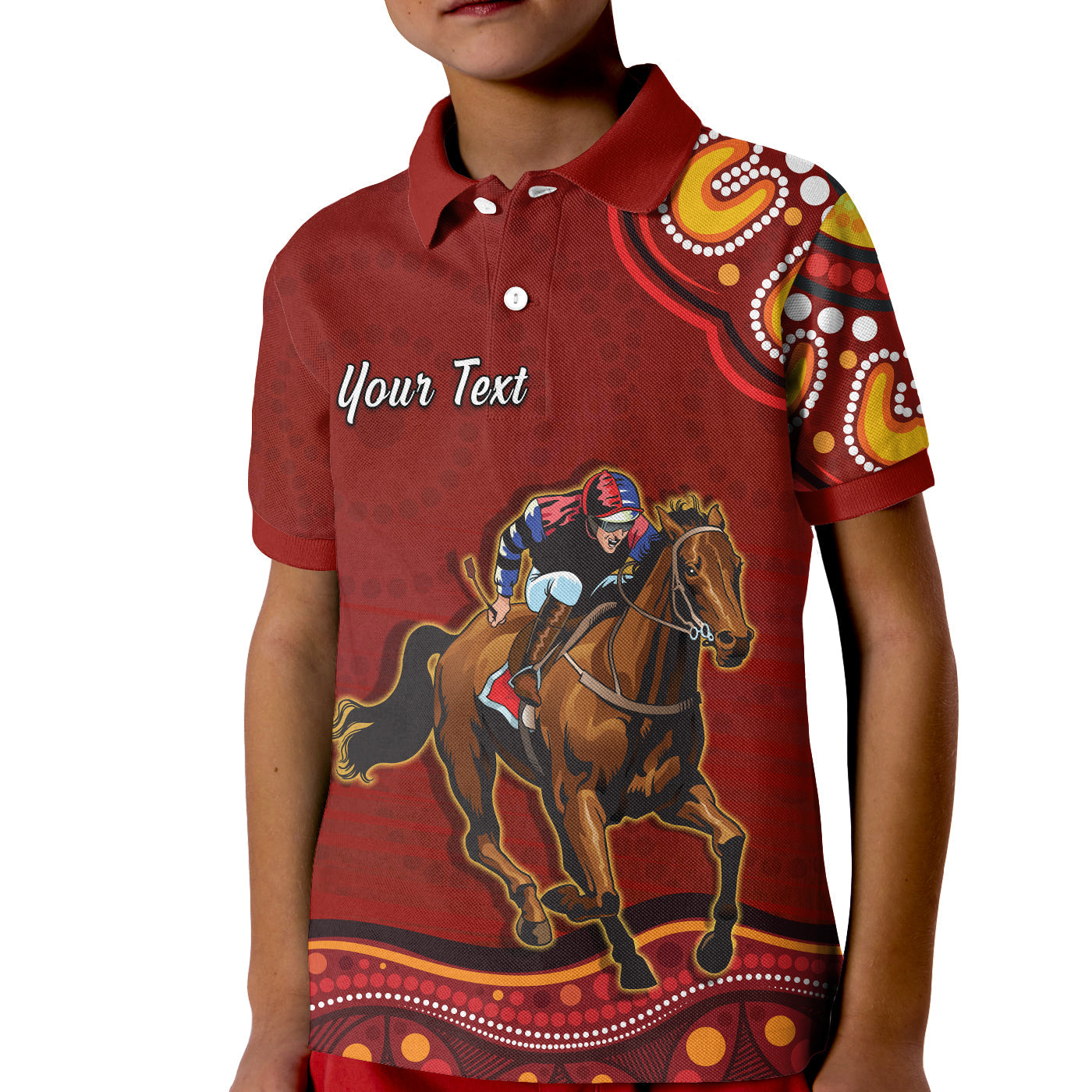 custom-personalised-launceston-cup-2022-polo-shirt-kid-australia-aboriginal-red-horse-lovers