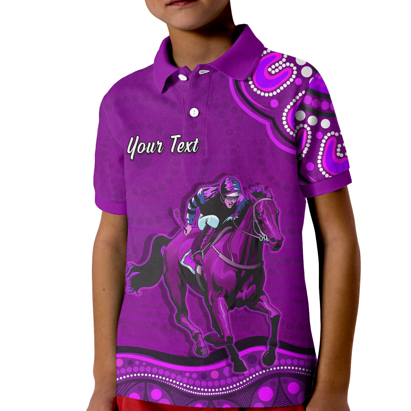 custom-personalised-launceston-cup-2022-polo-shirt-kid-australia-aboriginal-purple-horse-lovers