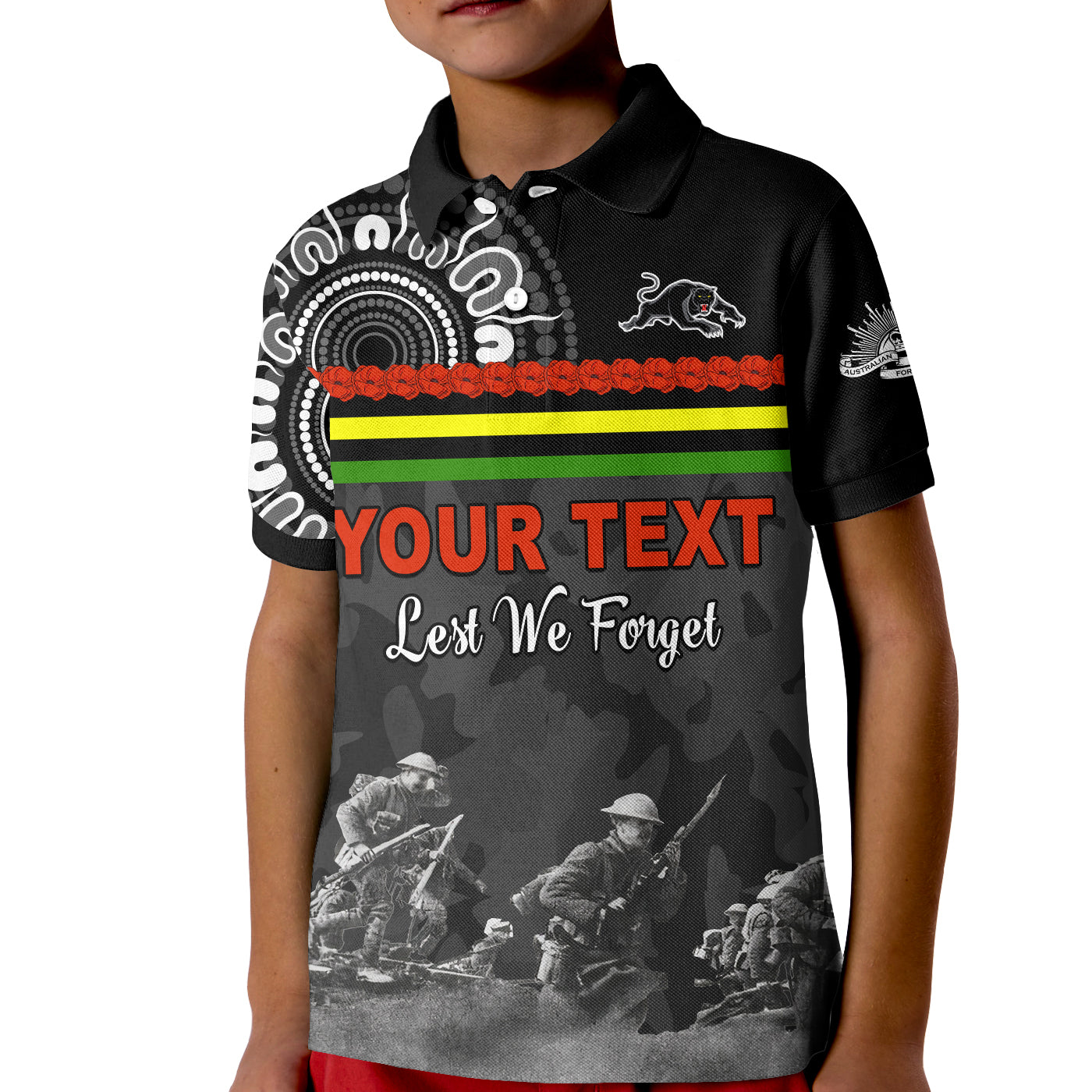 custom-personalised-panthers-anzac-day-polo-shirt-kid-aboriginal-lest-we-forget-ver-02