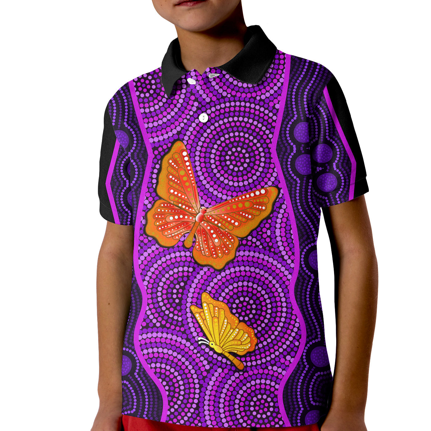 custom-personalised-aboriginal-dot-polo-shirt-kid-butterfly-natural-beauty