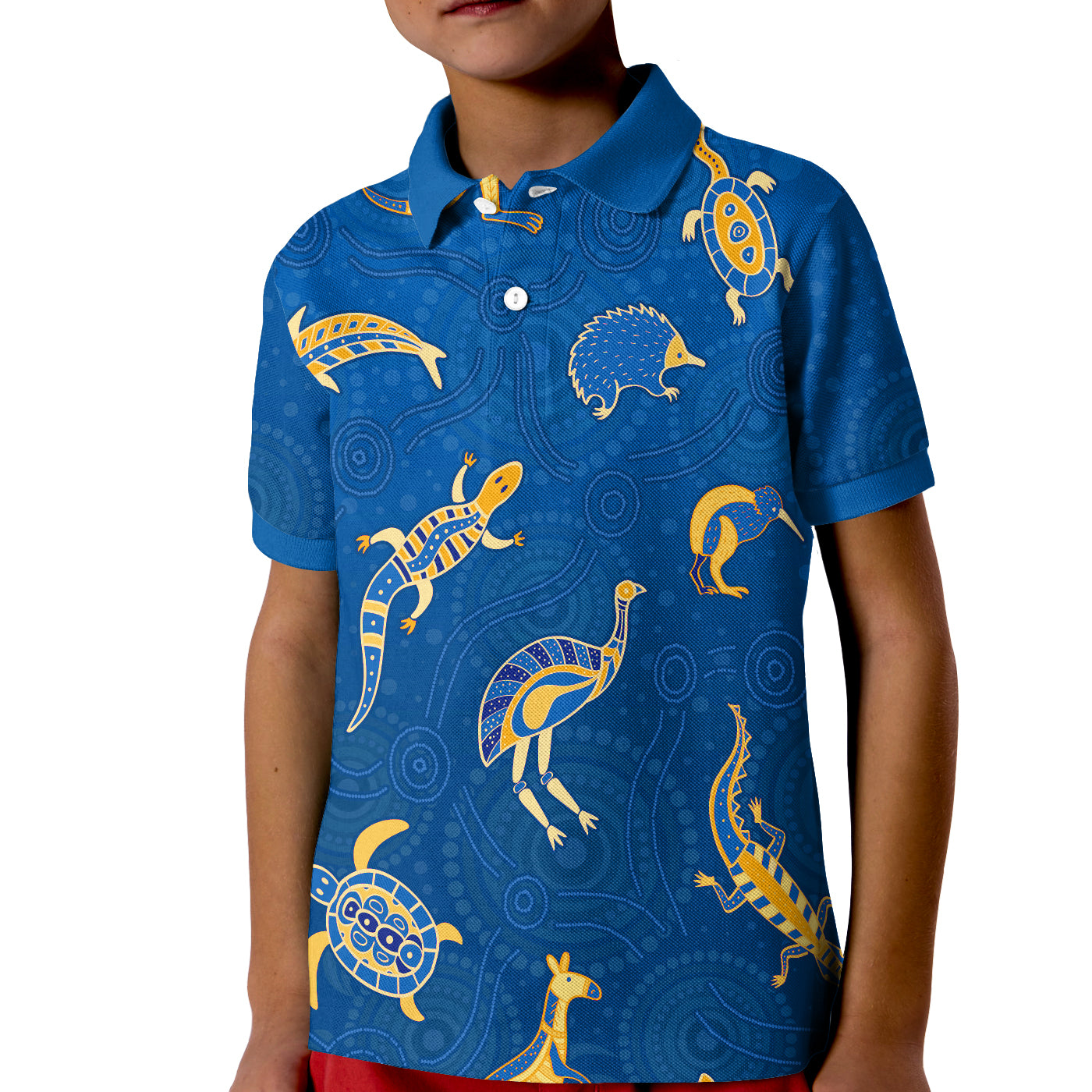 aboriginal-art-polo-shirt-kid-animals-australia-version-blue