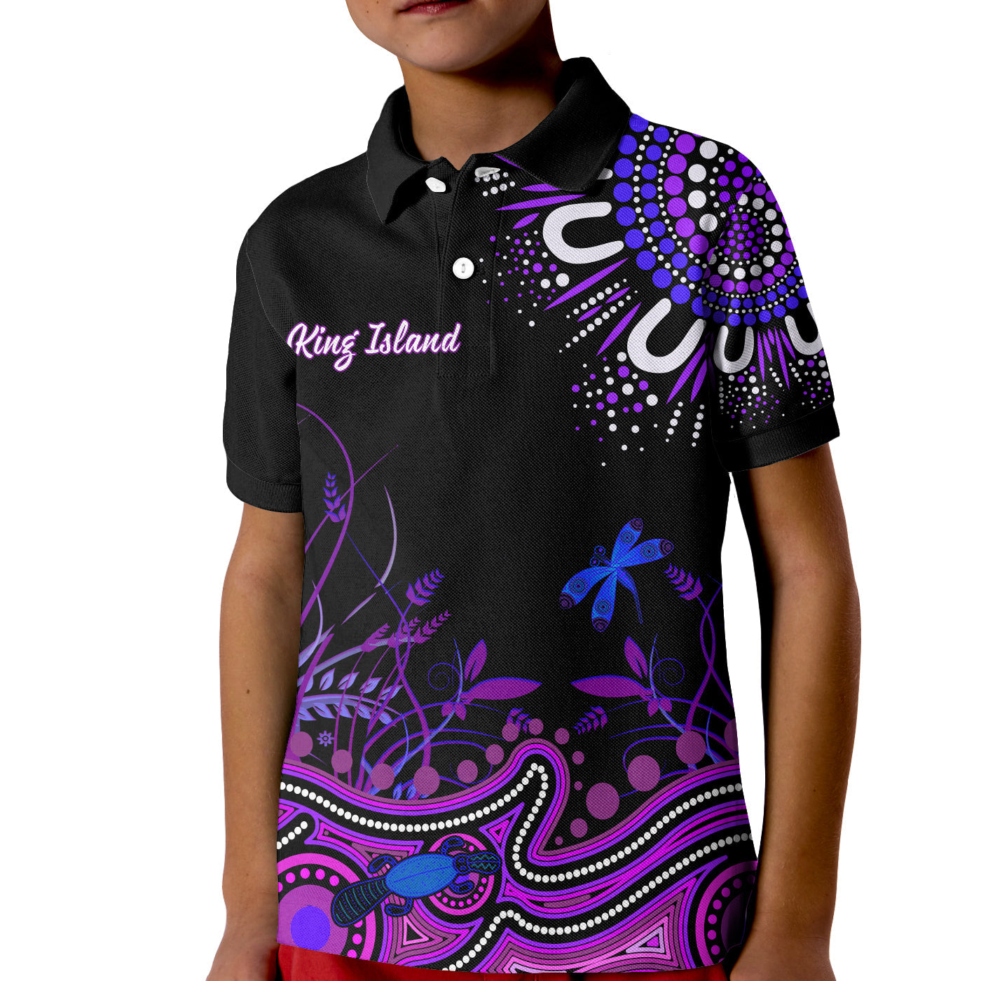 happy-king-island-show-polo-shirt-kid-aboriginal-tasmania-australia-version-purple