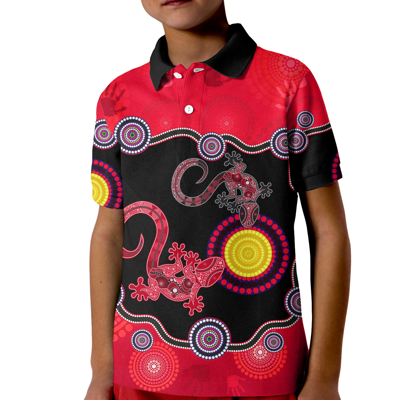 custom-personalised-aboriginal-lizard-polo-shirt-kid-attracted-australia-version-red