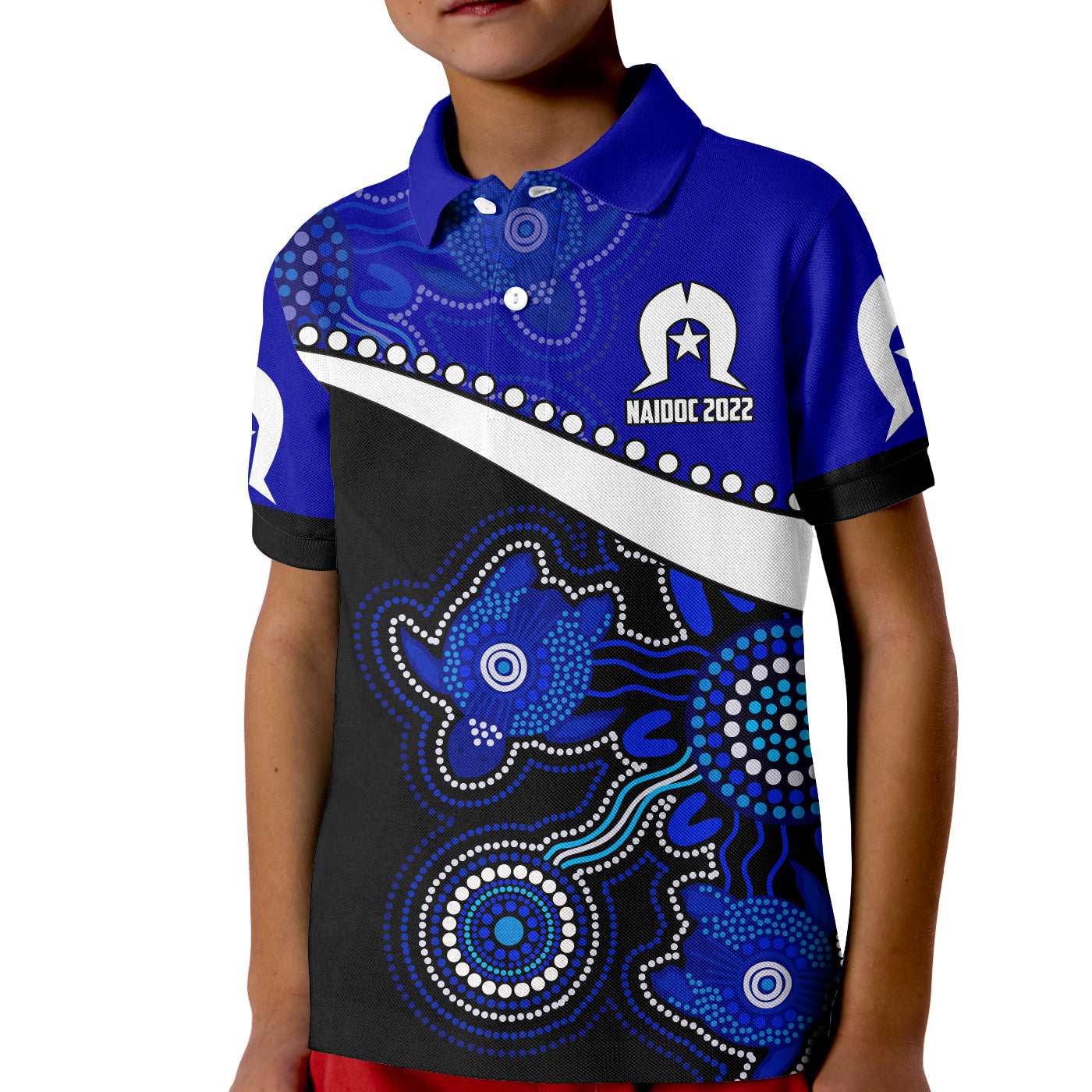 custom-personalised-naidoc-week-2022-polo-shirt-kid-torres-strait-islander-version-blue-aboriginal-turtles