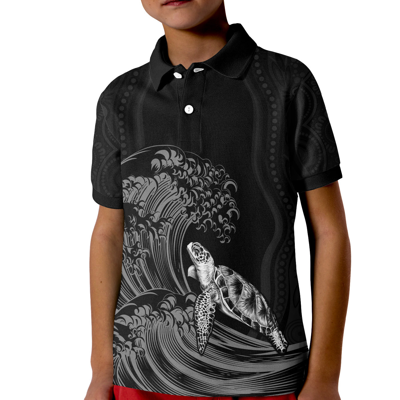 custom-personalised-torres-strait-islands-polo-shirt-kid-the-dhari-mix-aboriginal-turtle-version-black