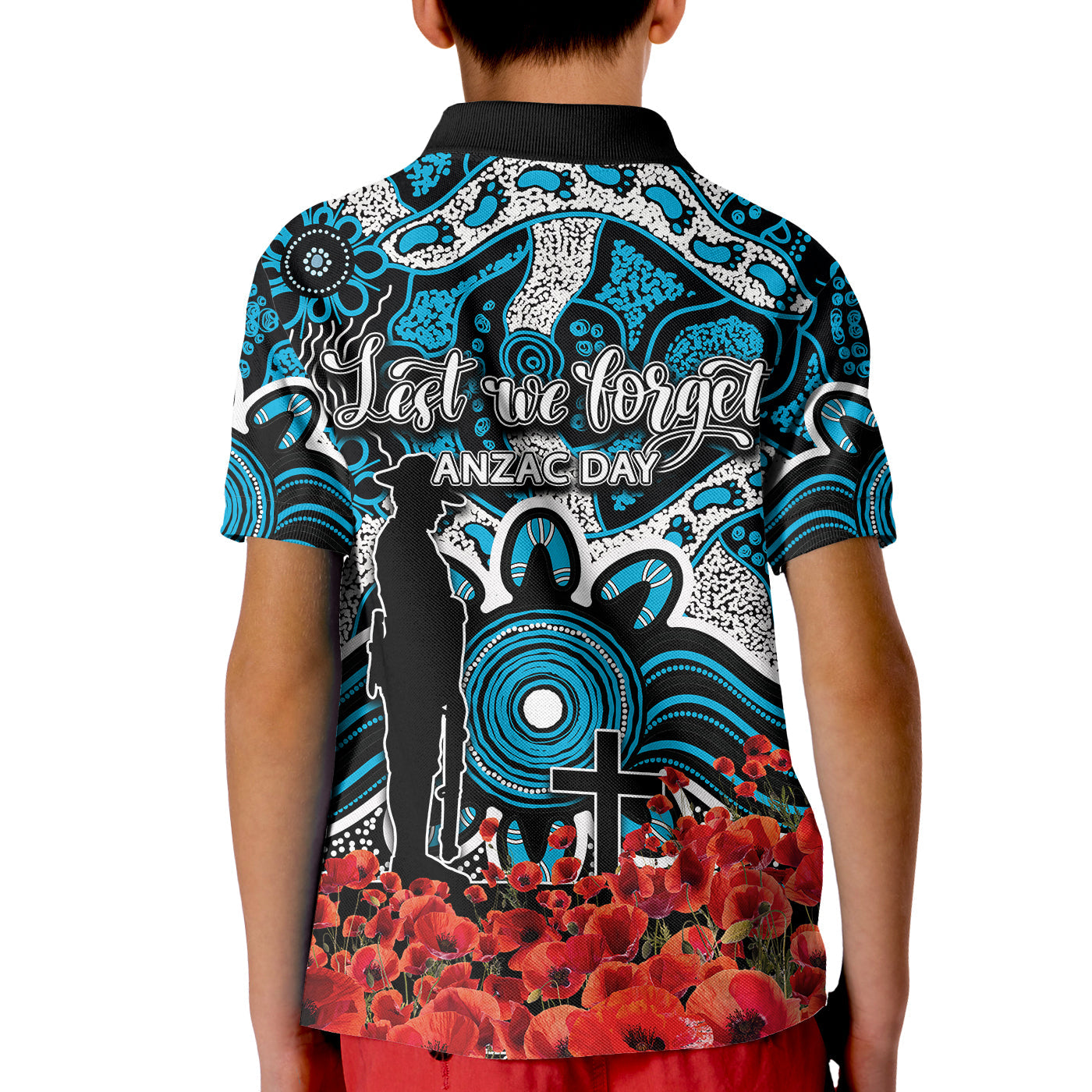 sharks-polo-shirt-kid-anzac-day-poppy-flowers-with-aboriginal