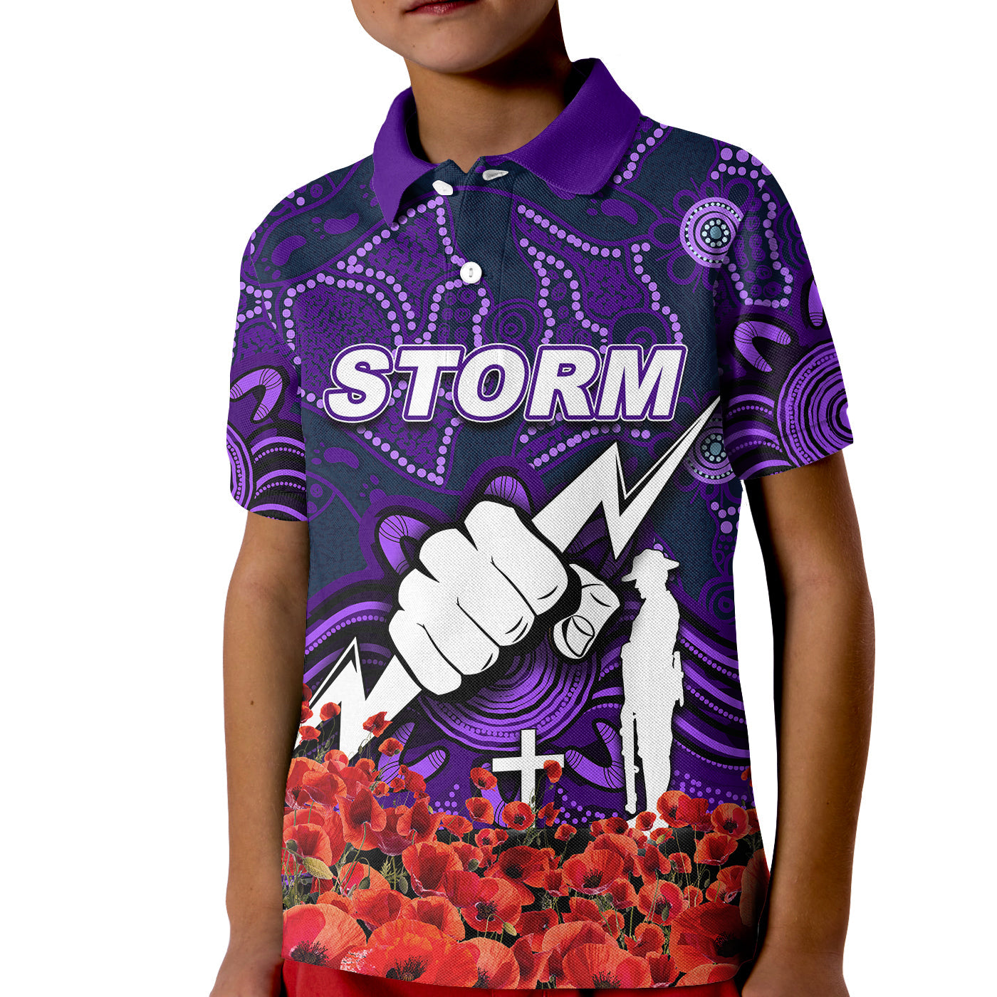 storm-polo-shirt-kid-anzac-day-poppy-flowers-with-aboriginal