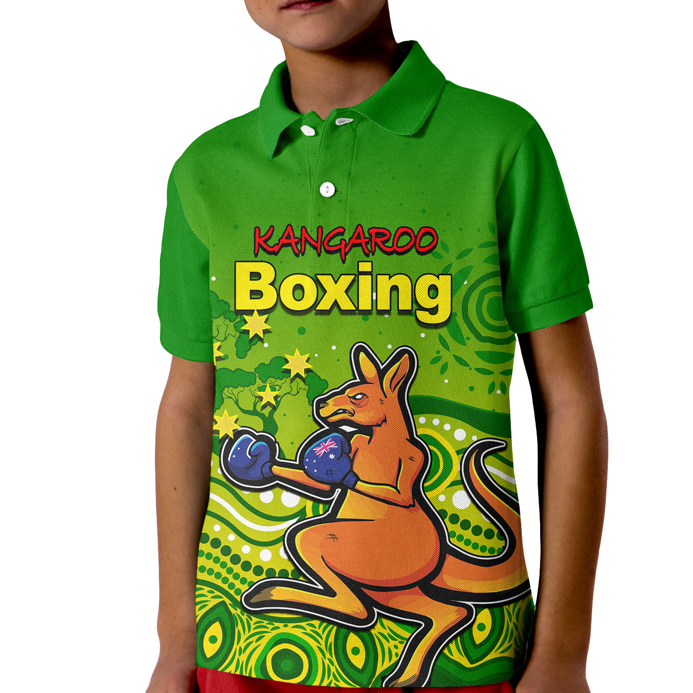 (Custom Personalised) Kangaroo Boxing Polo Shirt KID Aboriginal