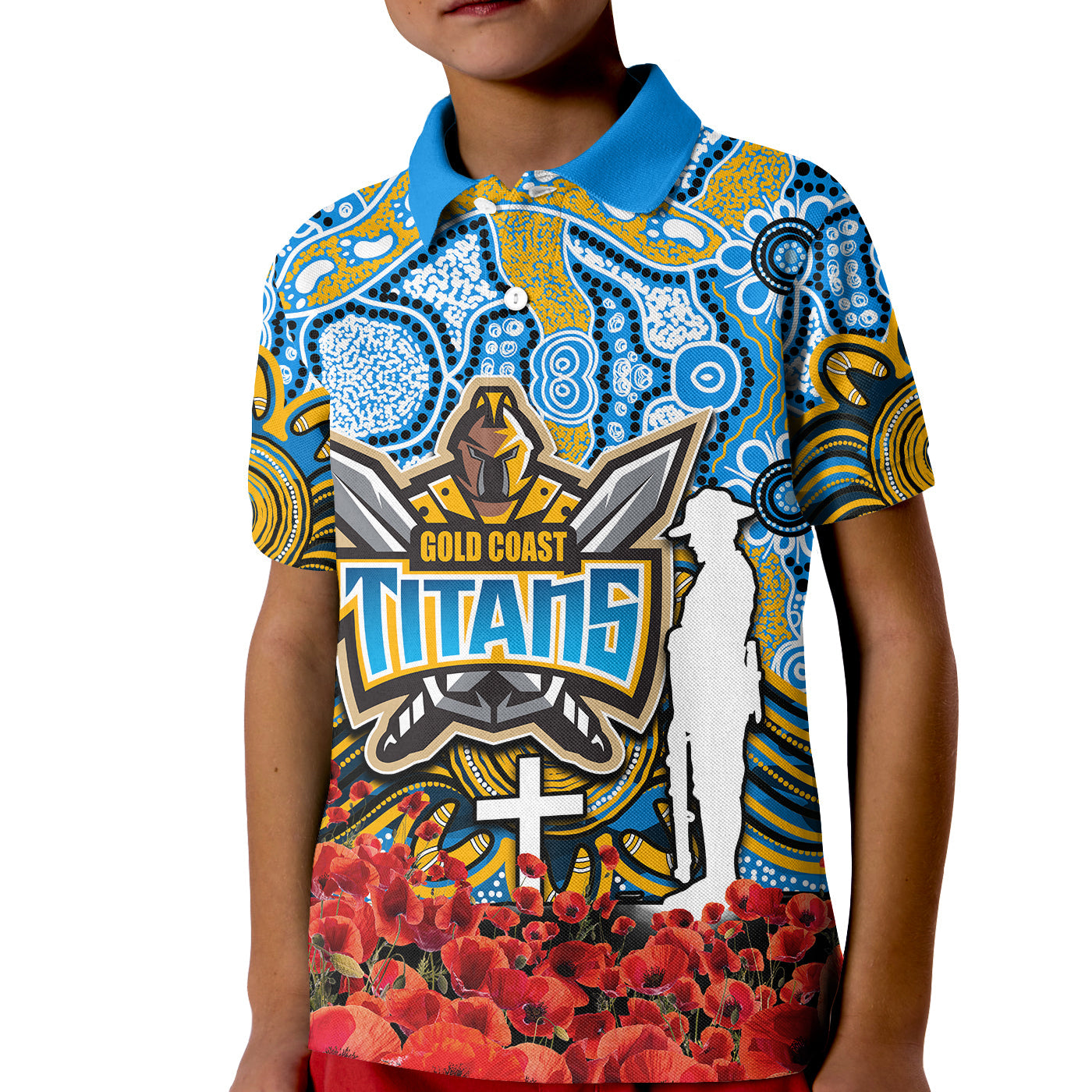 titans-polo-shirt-kid-anzac-day-poppy-flowers-with-aboriginal