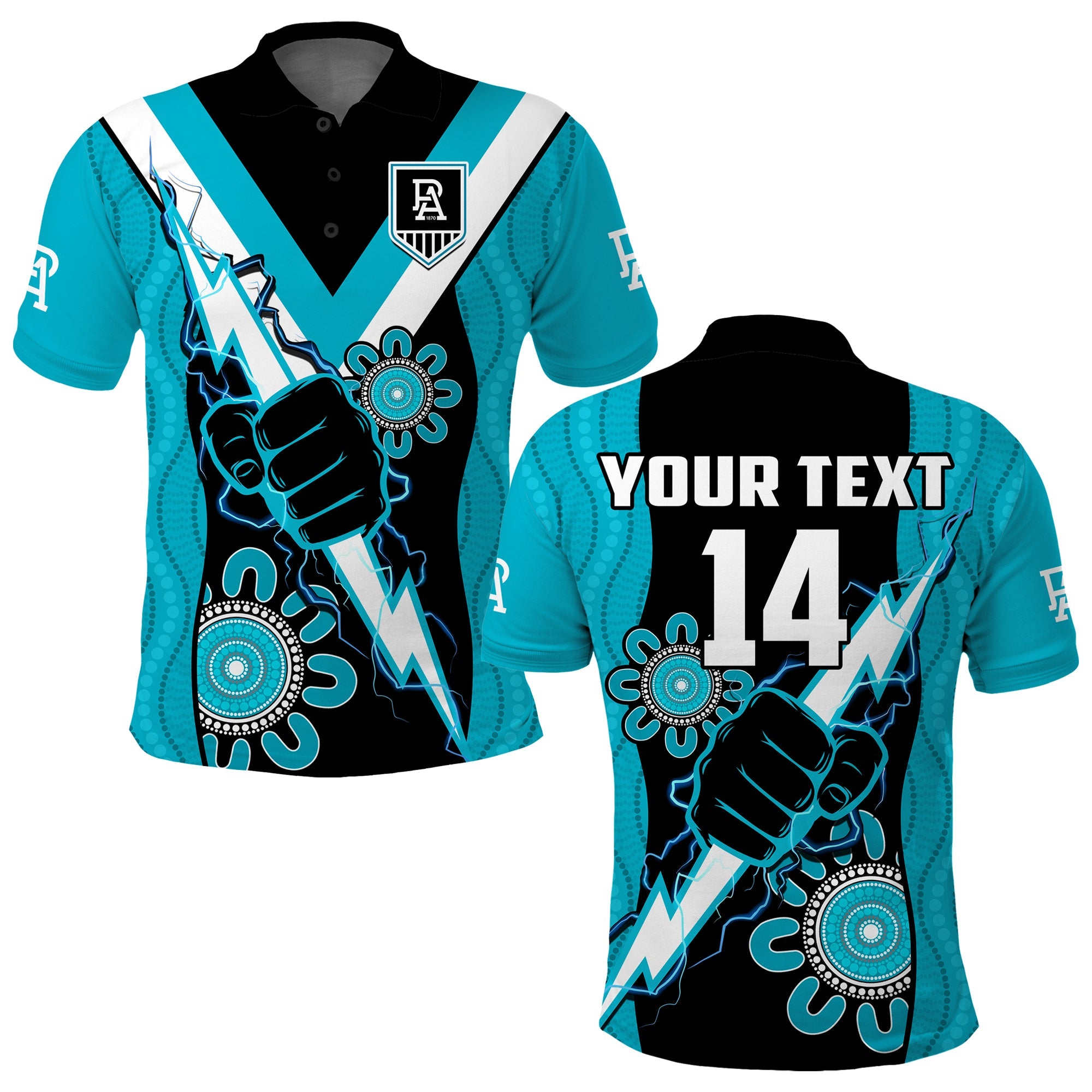 custom-text-and-number-port-adelaide-football-polo-shirt-power-thunder-hand-mix-aboriginal-dynamic