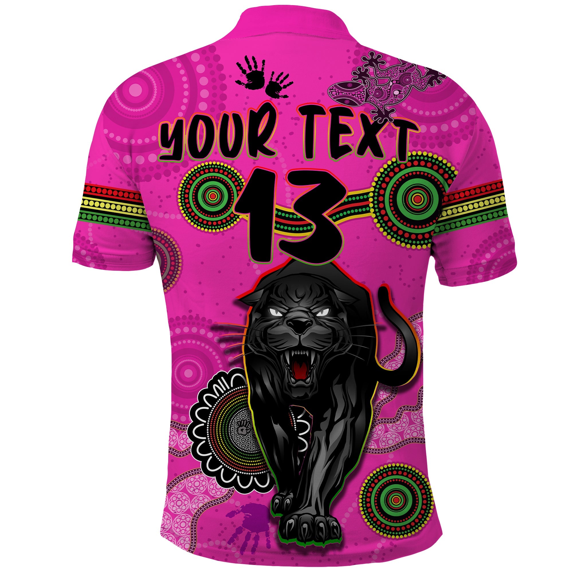 custom-text-and-number-panthers-polo-shirt-aboriginal-with-lizard