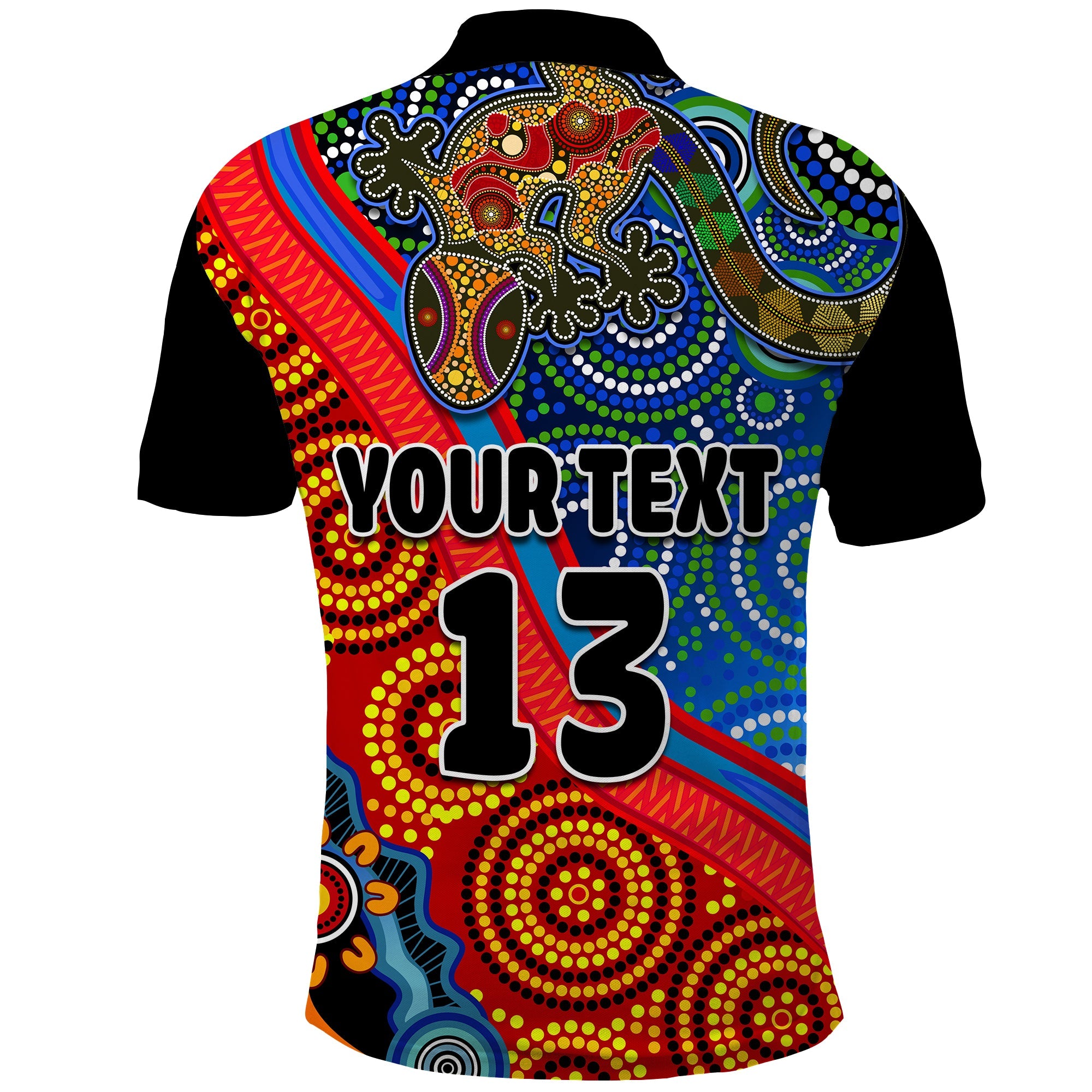 custom-text-and-number-australia-lizard-and-sun-polo-shirt-aboriginal-art-speical