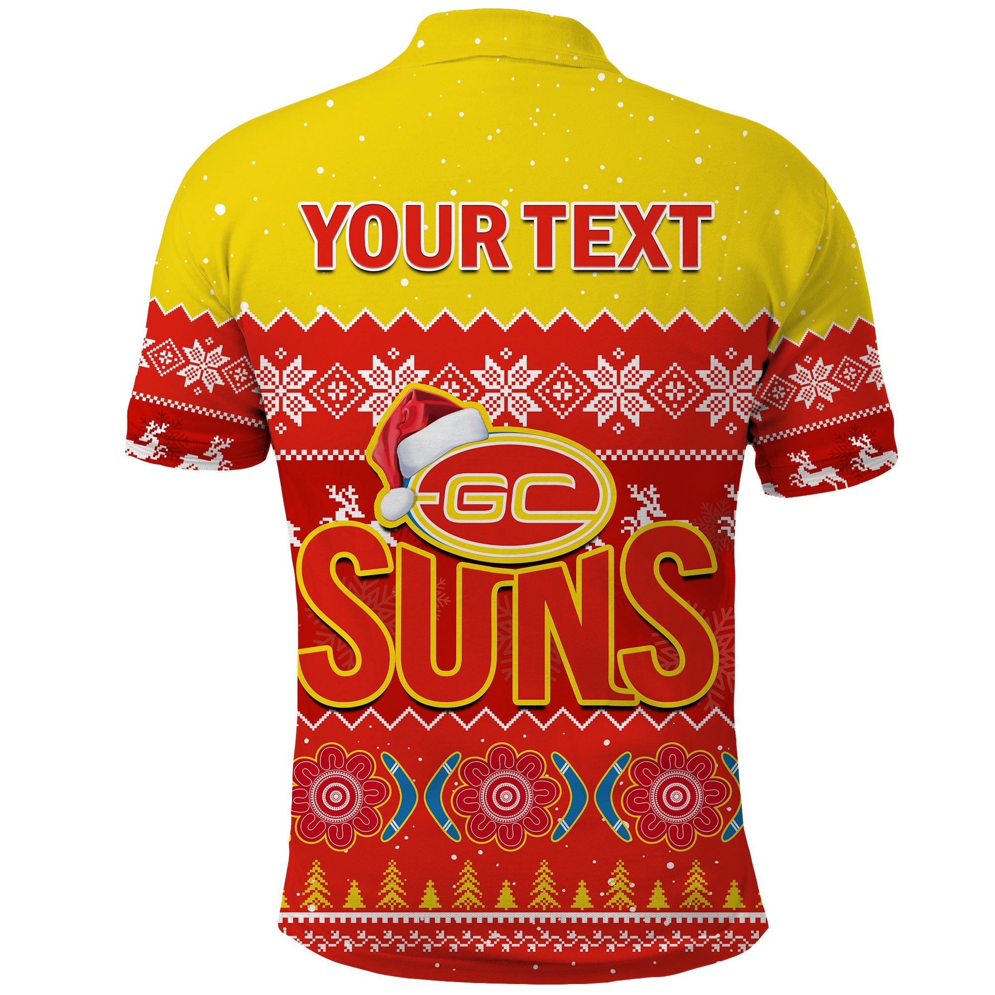 custom-personalised-gold-coast-football-polo-shirt-suns-aboriginal-merry-christmas