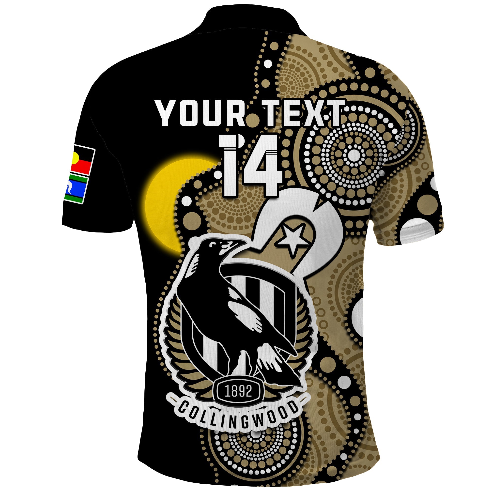 custom-text-and-number-collingwood-football-naidoc-2023-polo-shirt-magpies-for-our-elders-indigenous-art