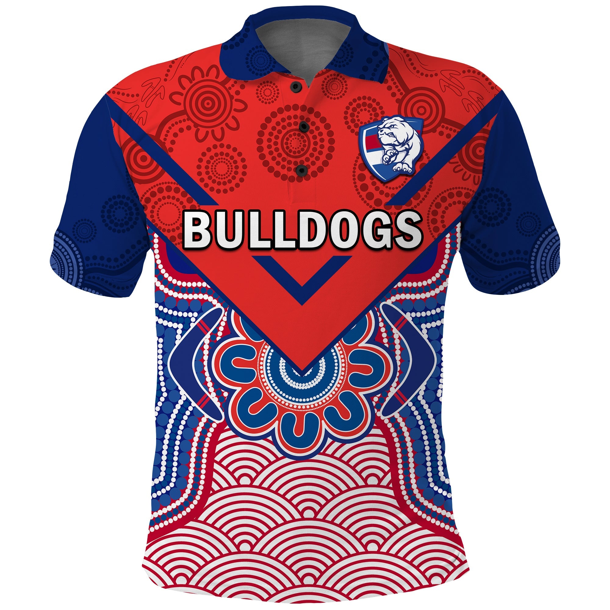 bulldogs-football-polo-shirt-western-doggies-aboriginal-art