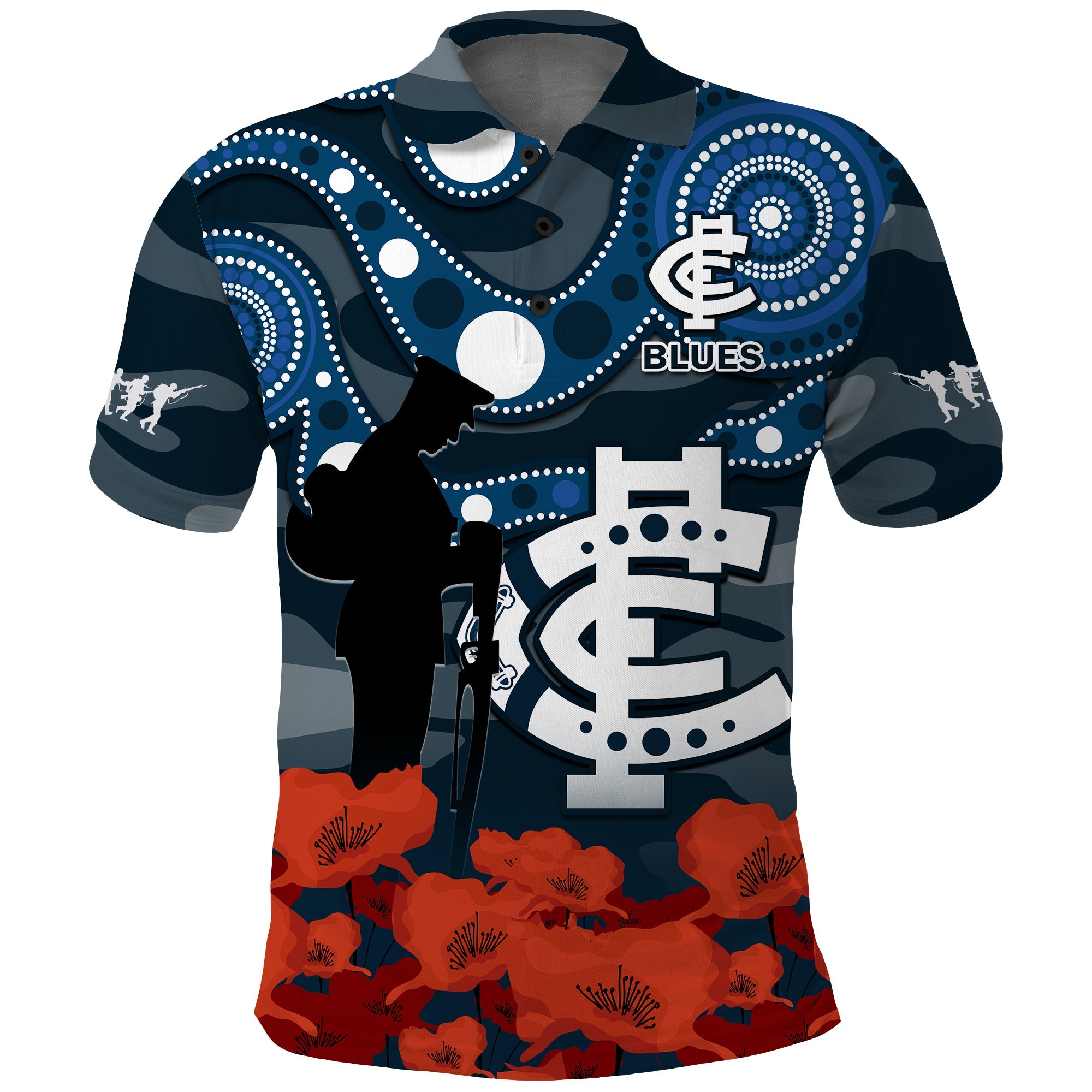 custom-text-and-number-carlton-football-anzac-2023-polo-shirt-blues-aboriginal-mix-poppy-camouflage