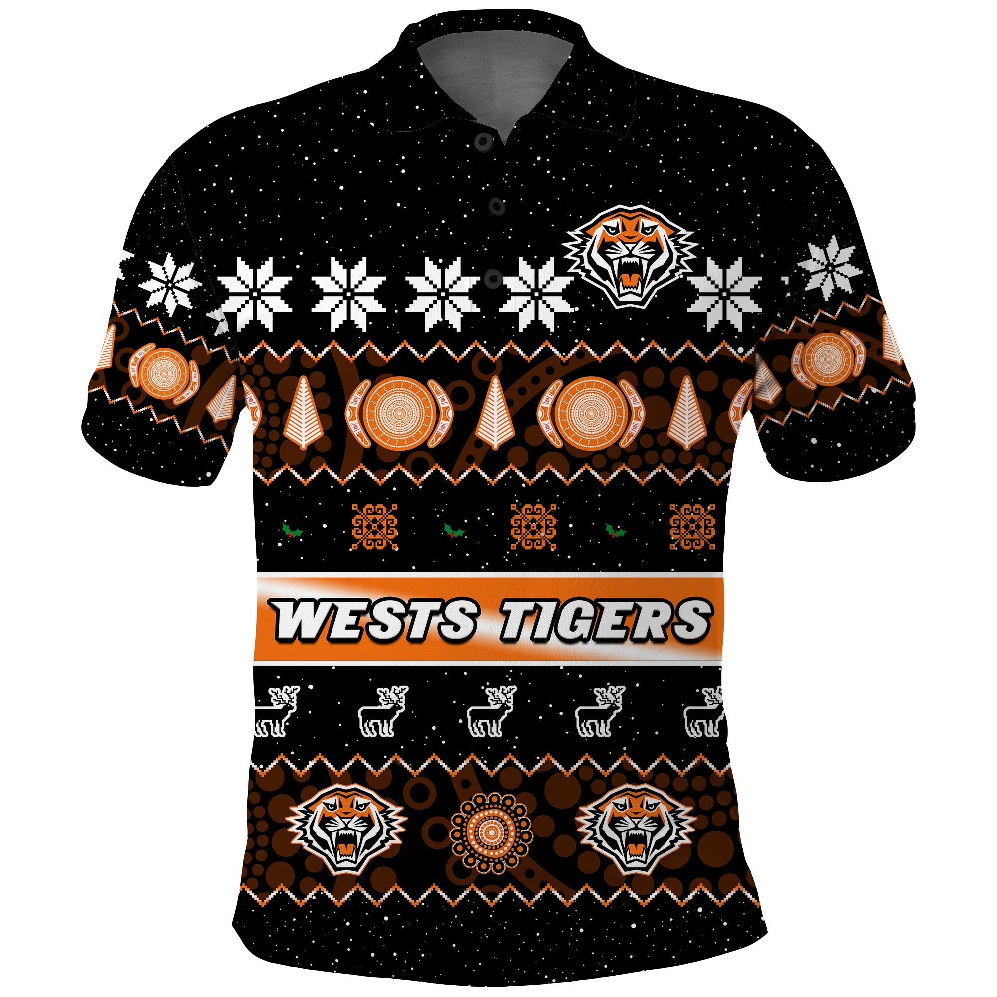 wests-tigers-christmas-polo-shirt-aboriginal-art-merry-xmas