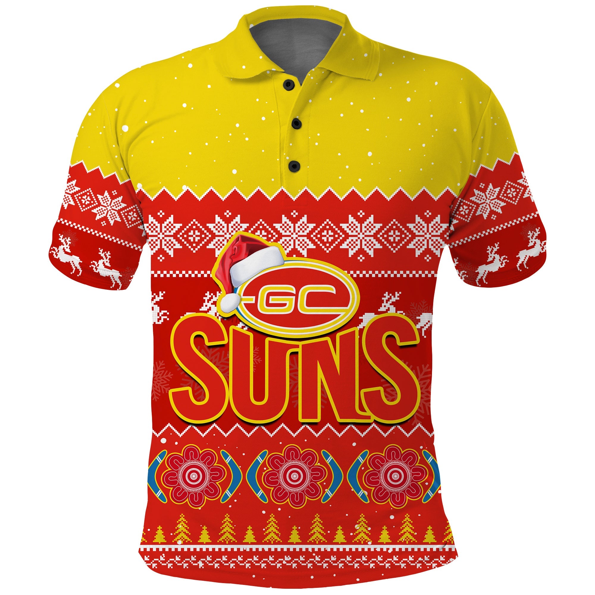 custom-personalised-gold-coast-football-polo-shirt-suns-aboriginal-merry-christmas