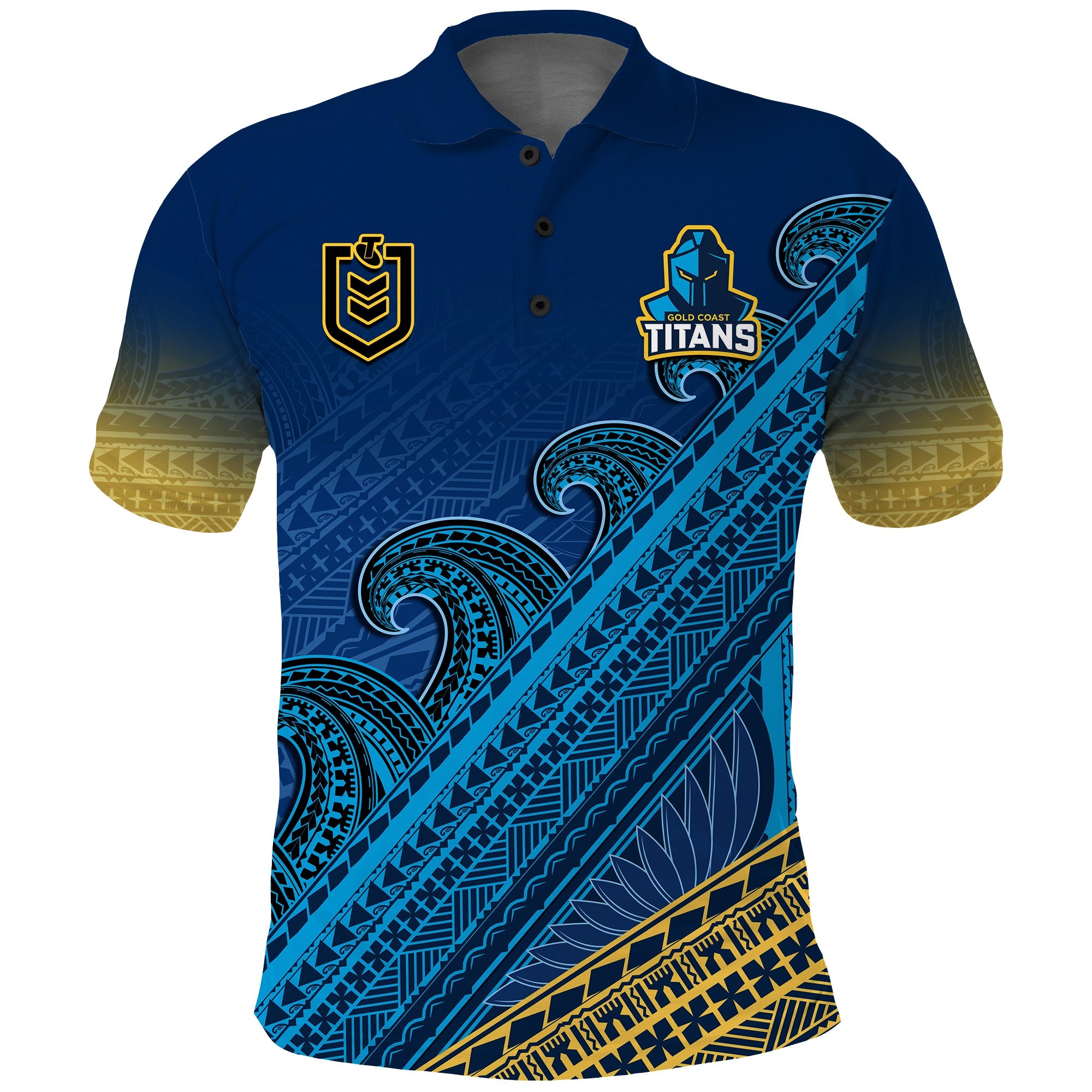 custom-text-and-number-gold-coast-titans-rugby-polo-shirt-pasifika-gradient-polynesian-pattern