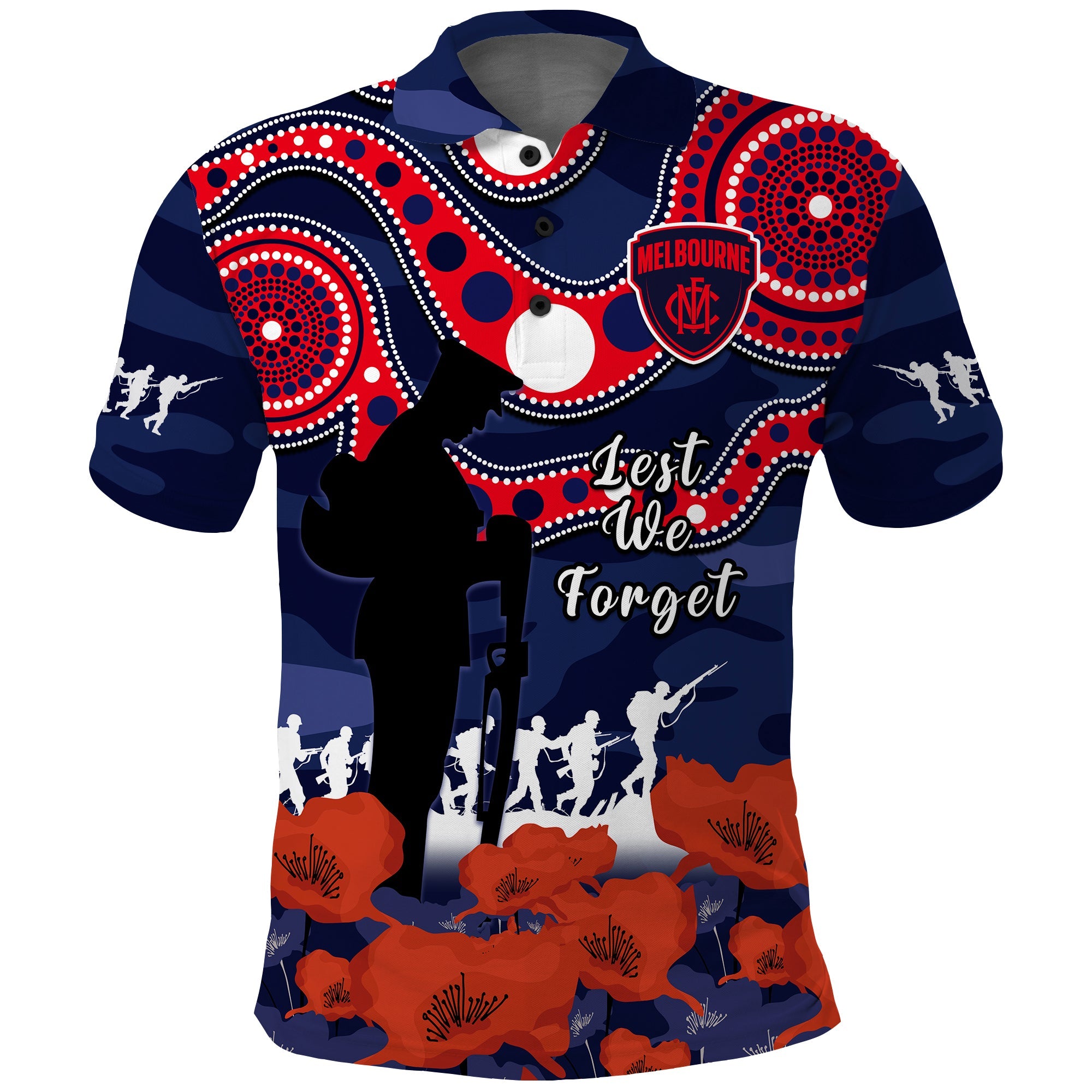 custom-text-and-number-melbourne-football-anzac-2023-polo-shirt-demons-aboriginal-mix-poppy-camouflage