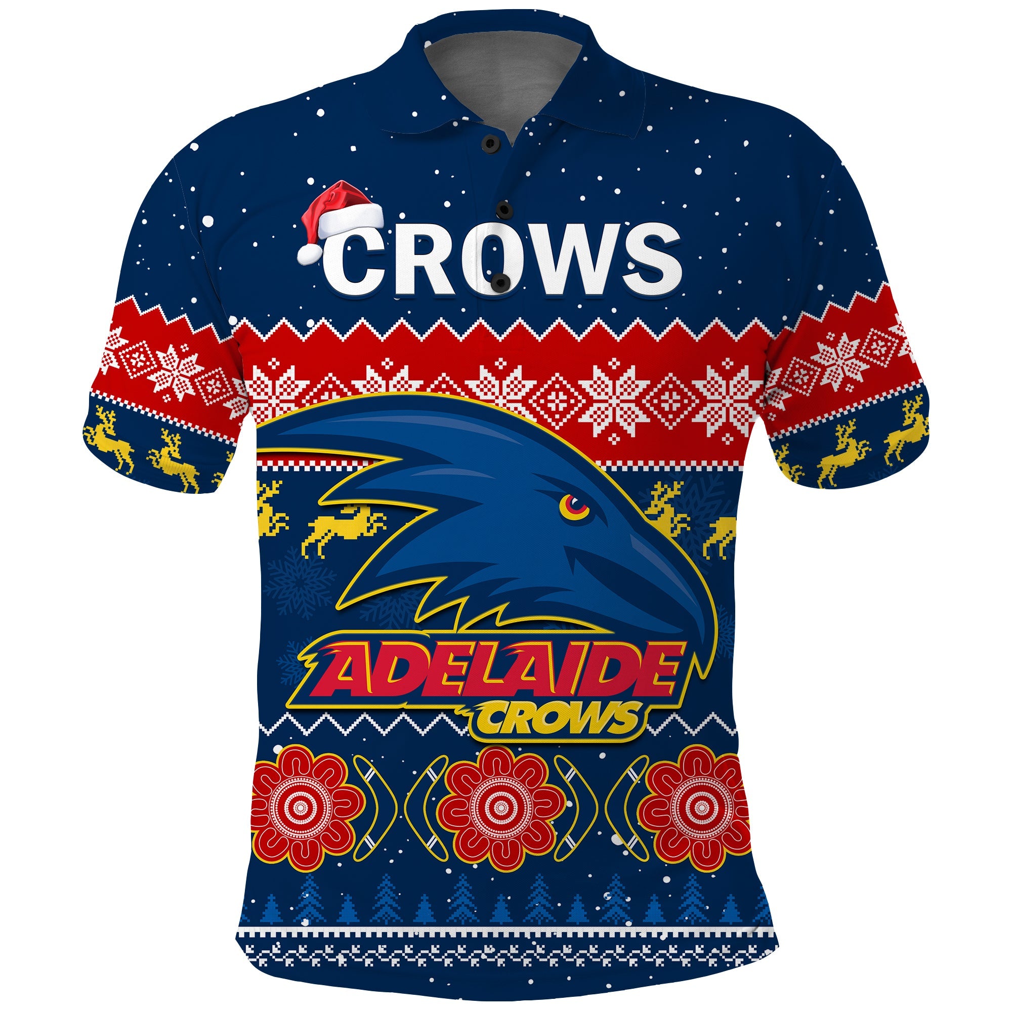 custom-personalised-adelaide-football-polo-shirt-crows-indigenous-merry-christmas