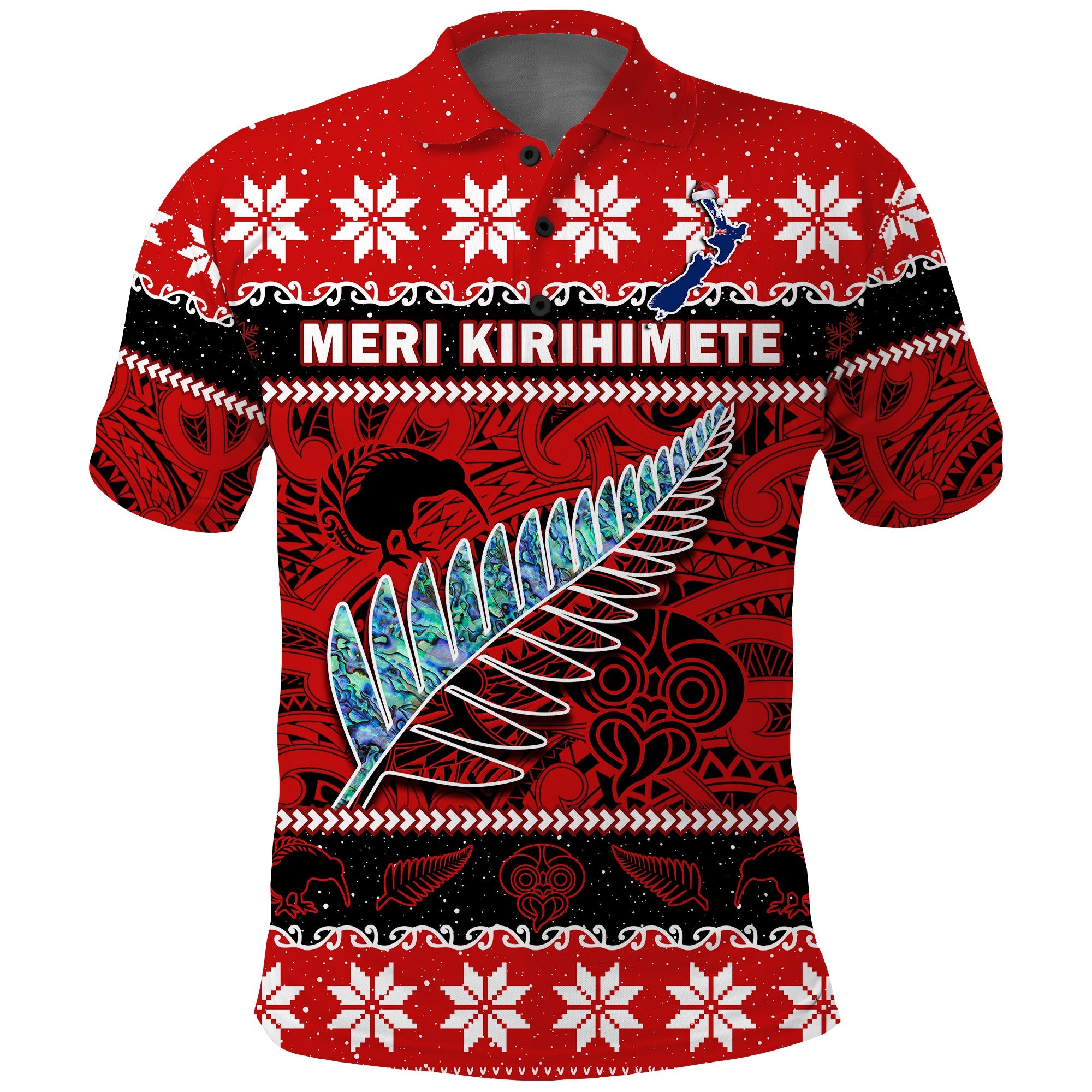 new-zealand-christmas-polo-shirt-paua-shell-silver-fern-meri-kirihimete