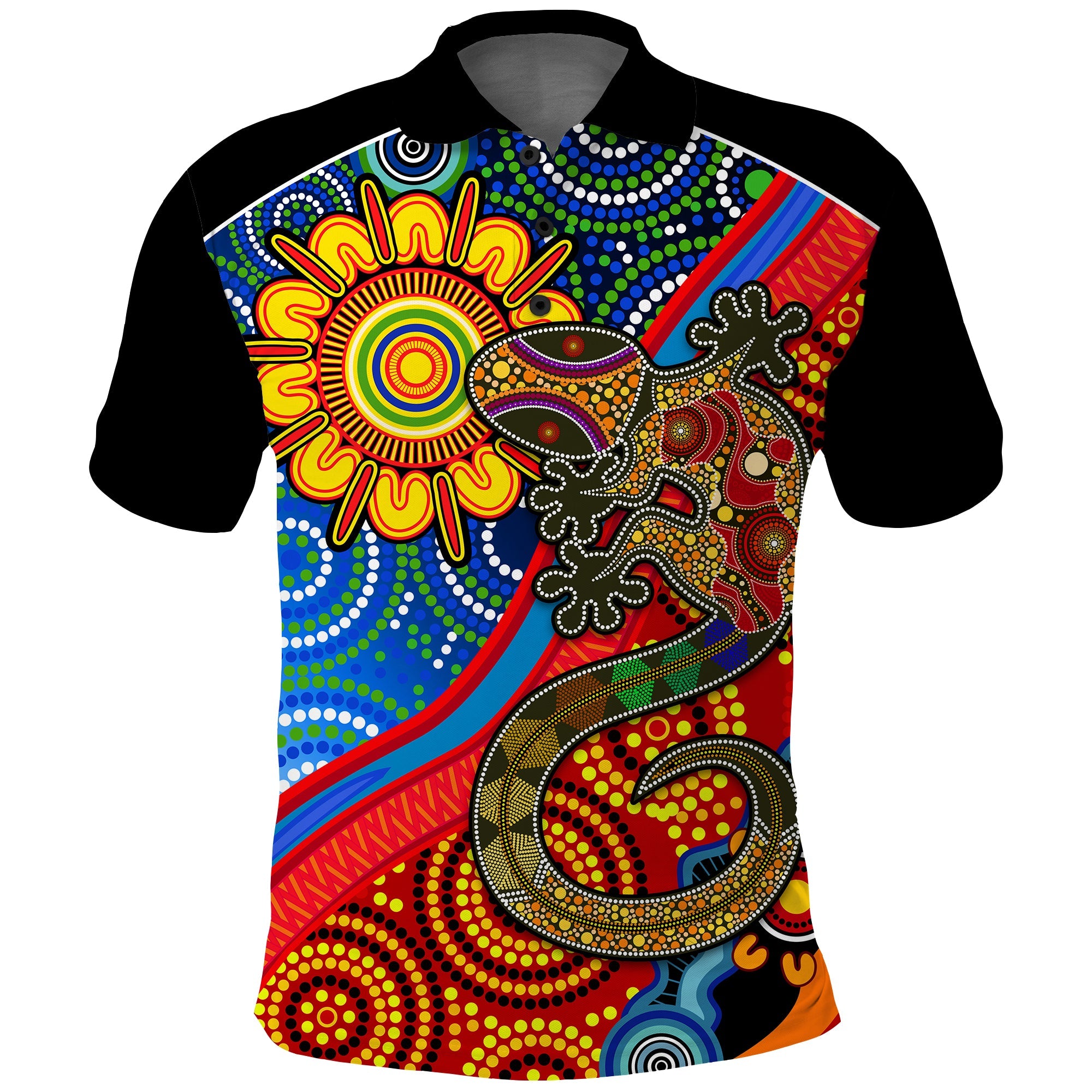 custom-text-and-number-australia-lizard-and-sun-polo-shirt-aboriginal-art-speical