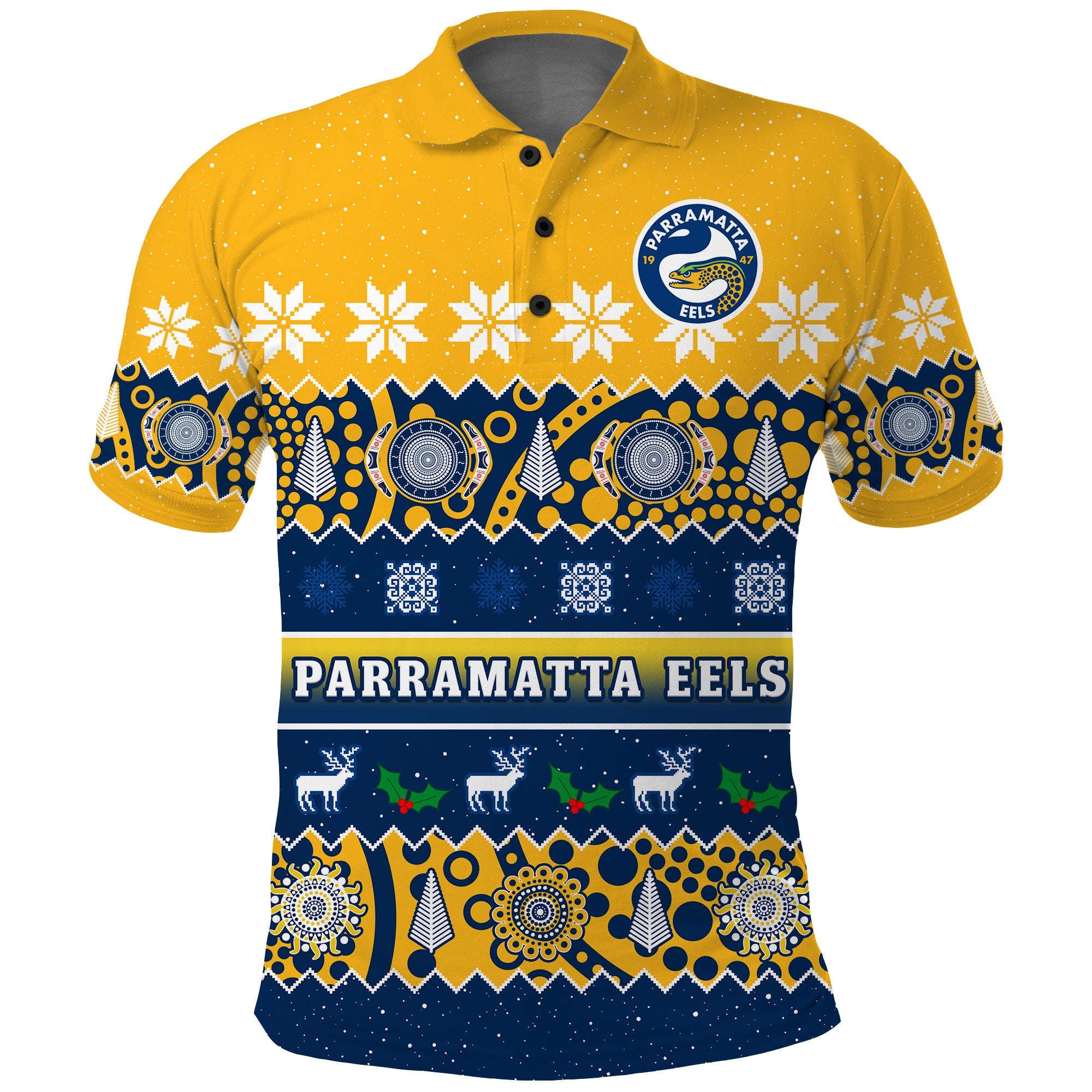 parramatta-eels-christmas-polo-shirt-parra-aboriginal-art-merry-xmas