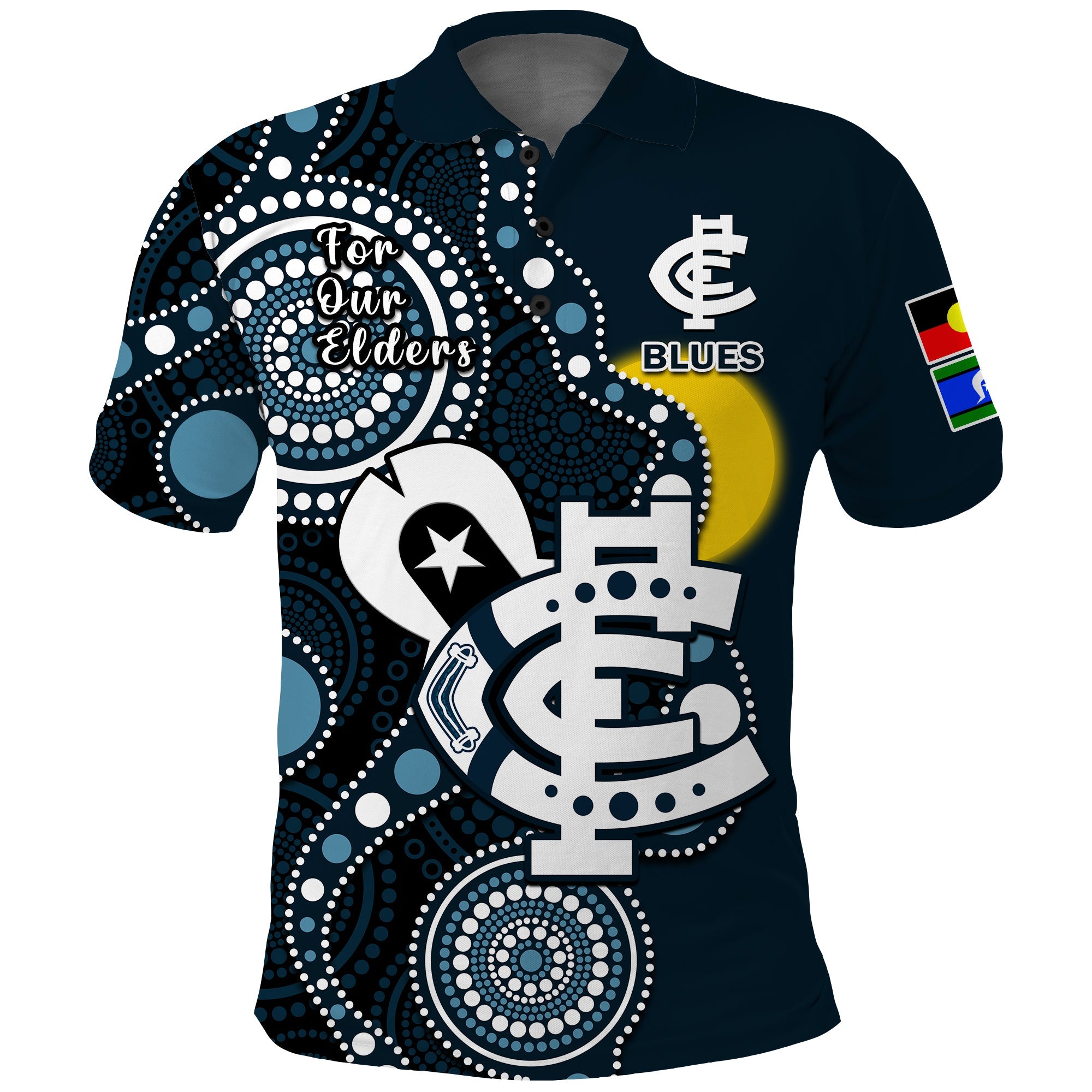 carlton-football-naidoc-2023-polo-shirt-blues-for-our-elders-indigenous-art