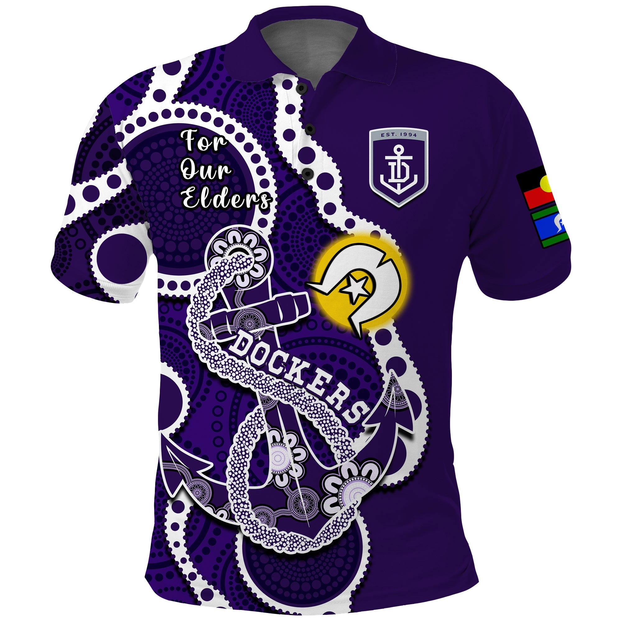 custom-text-and-number-fremantle-football-naidoc-2023-polo-shirt-dockers-for-our-elders-indigenous-art