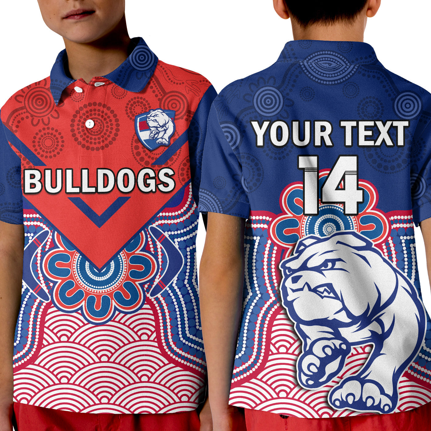 custom-text-and-number-bulldogs-football-polo-shirt-western-doggies-aboriginal-art