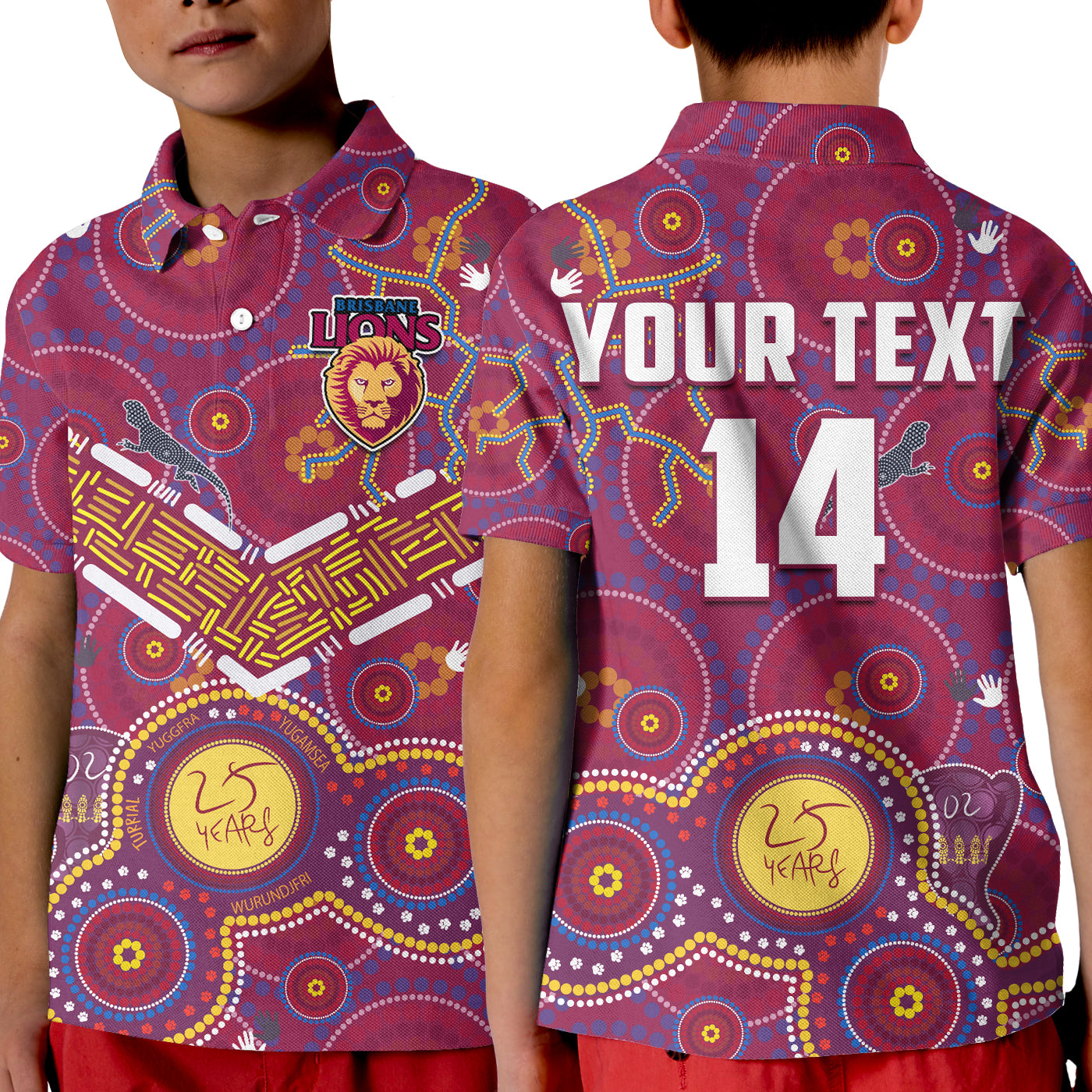 custom-text-and-number-brisbane-football-polo-shirt-kid-indigenous-pattern-go-lions-unique-version