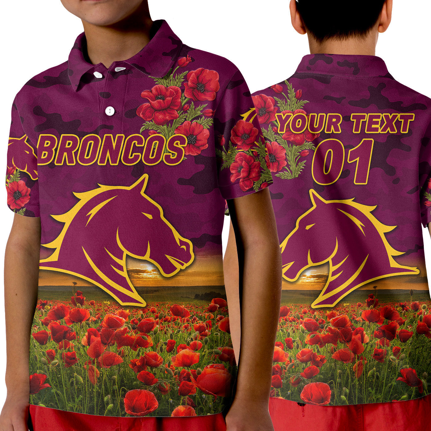 custom-personalised-broncos-anzac-polo-shirt-poppy-flowers-vibes