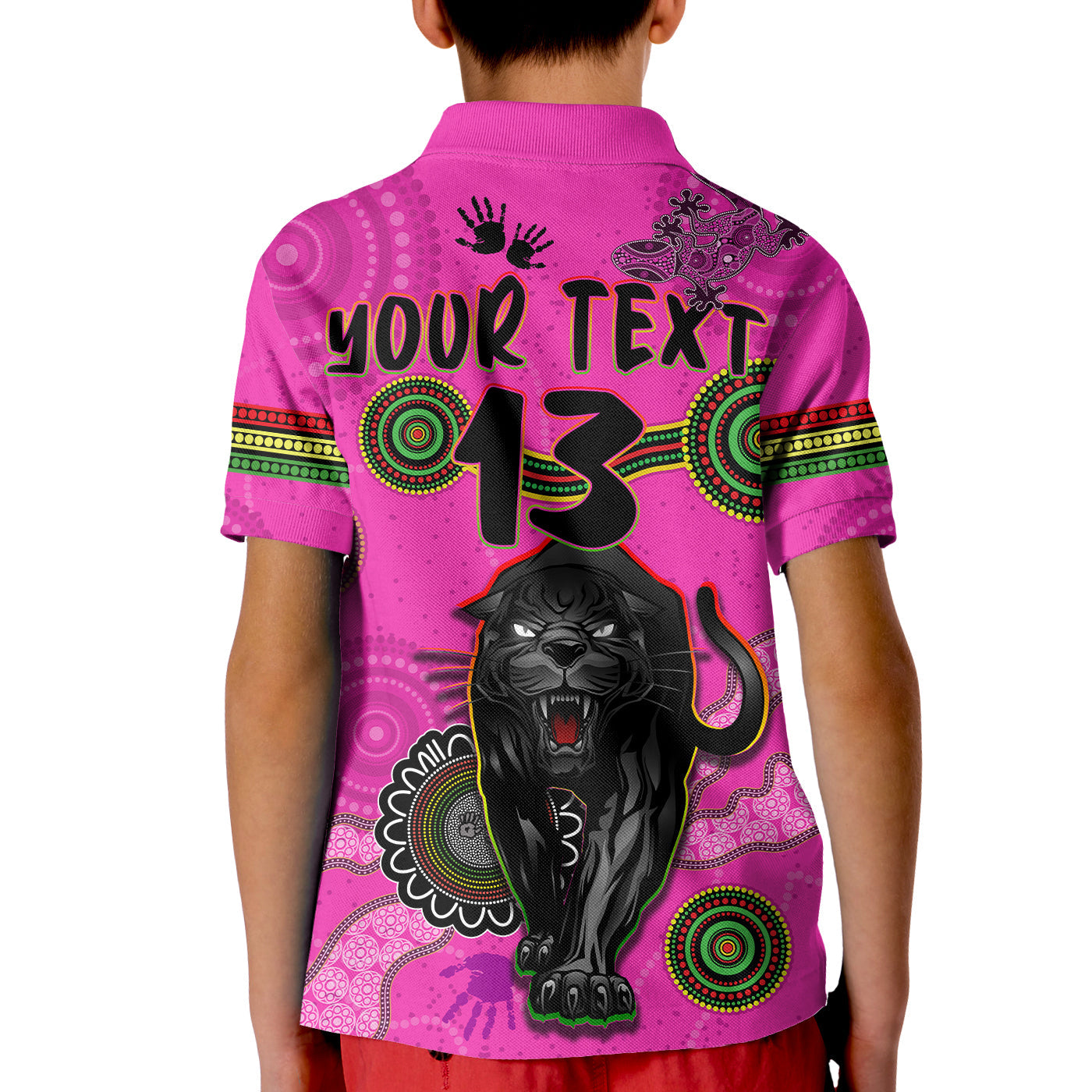 custom-text-and-number-panthers-polo-shirt-aboriginal-with-lizard