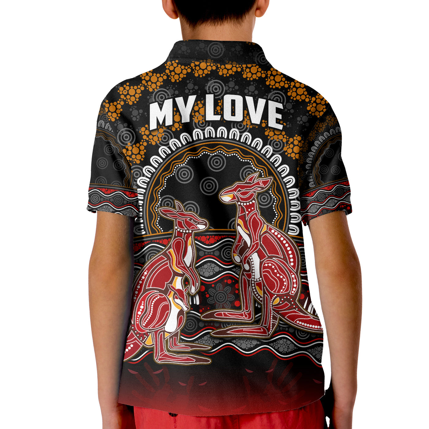 custom-personalised-australia-valentine-polo-shirt-kid-aboriginal-couple-kangaroos-my-love