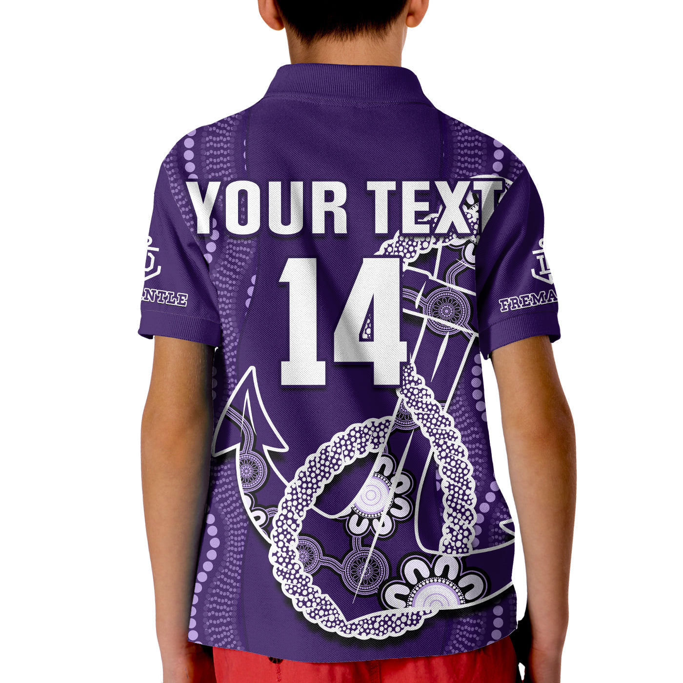 custom-text-and-number-dockers-football-polo-shirt-kid-fremantle-anchor-mix-aboriginal-pattern-dynamic-style