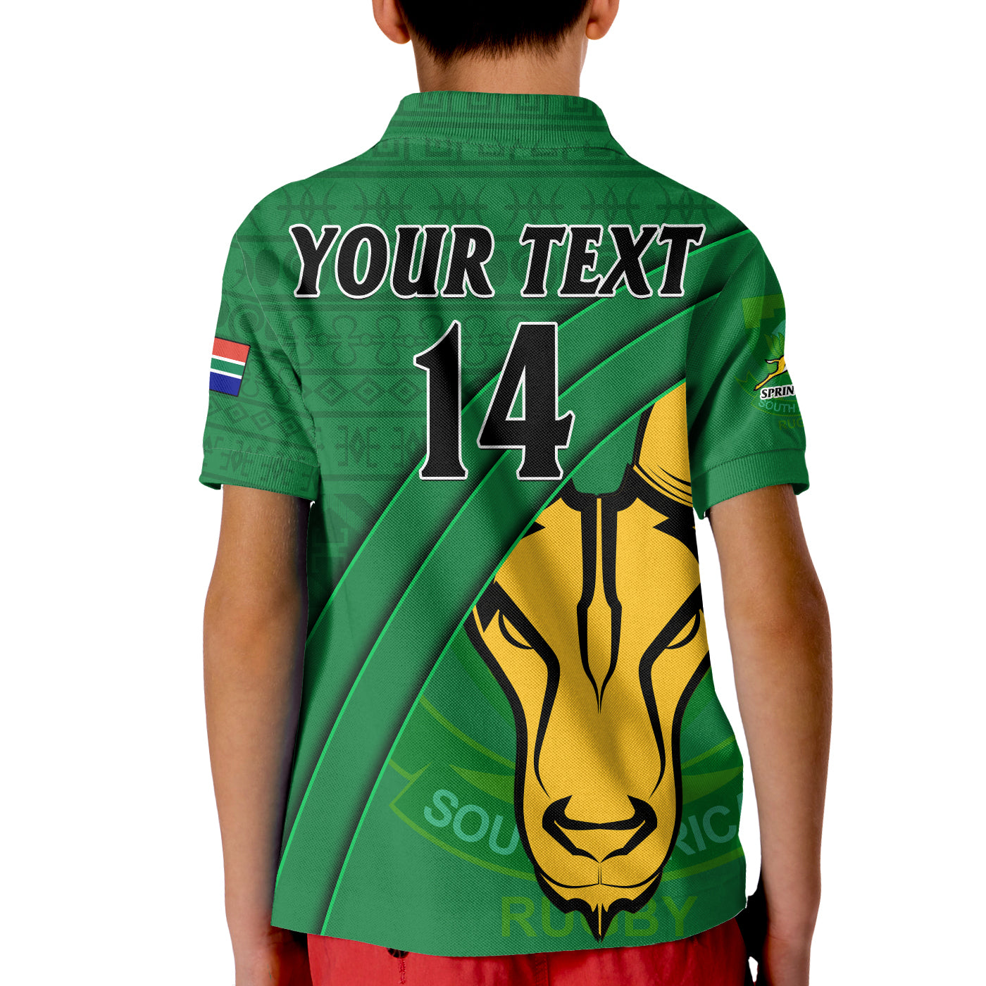 custom-text-and-number-south-africa-rugby-polo-shirt-kid-bokke-springbok-with-african-pattern-stronger-together