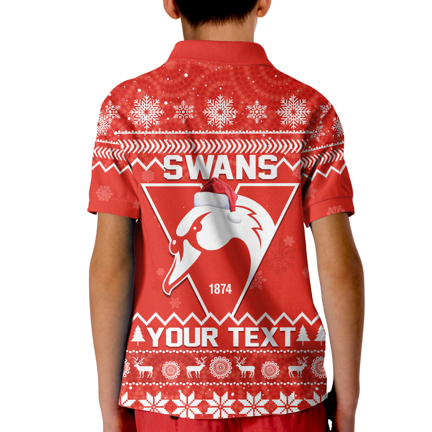 custom-personalised-swans-football-christmas-polo-shirt-kid-sydney-indigenous-merry-xmas