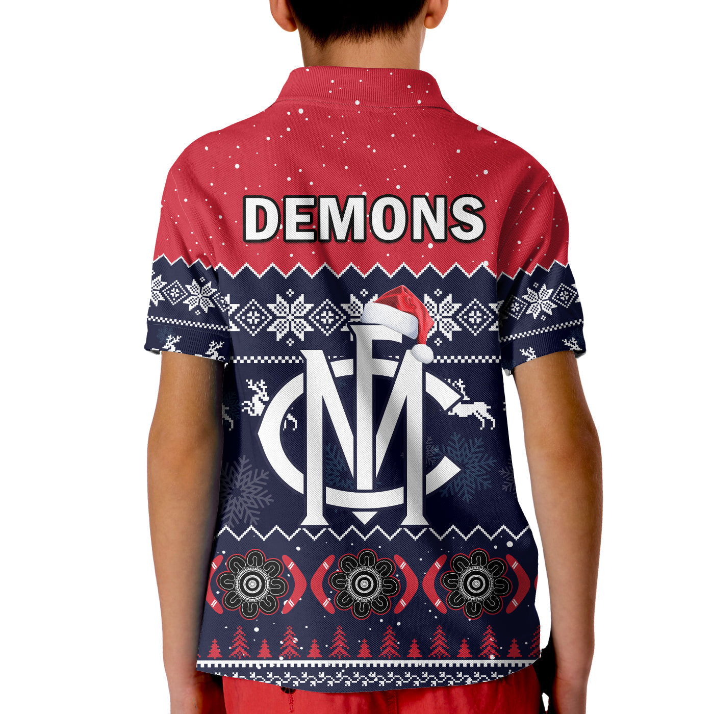 melbourne-football-polo-shirt-kid-demons-indigenous-merry-christmas