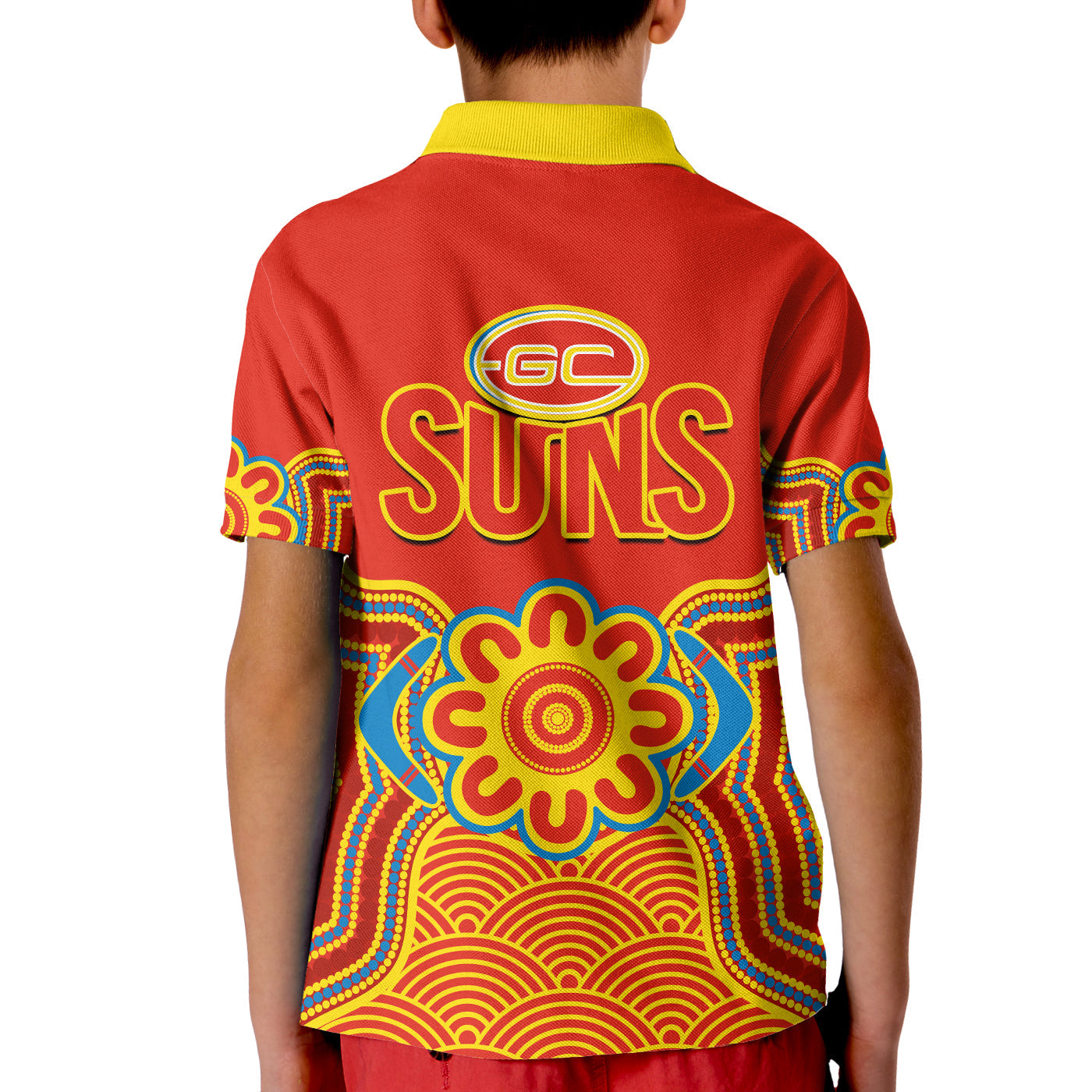 gold-coast-football-polo-shirt-kid-suns-indigenous-pattern