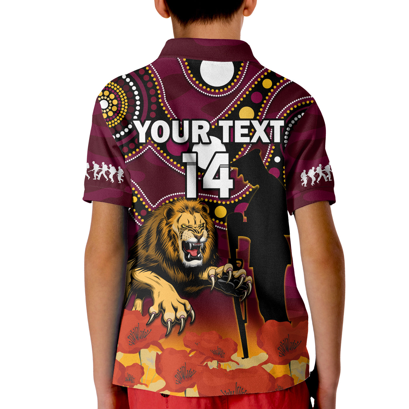 custom-text-and-number-brisbane-lions-football-anzac-2023-polo-shirt-kid-aboriginal-mix-poppy-camouflage