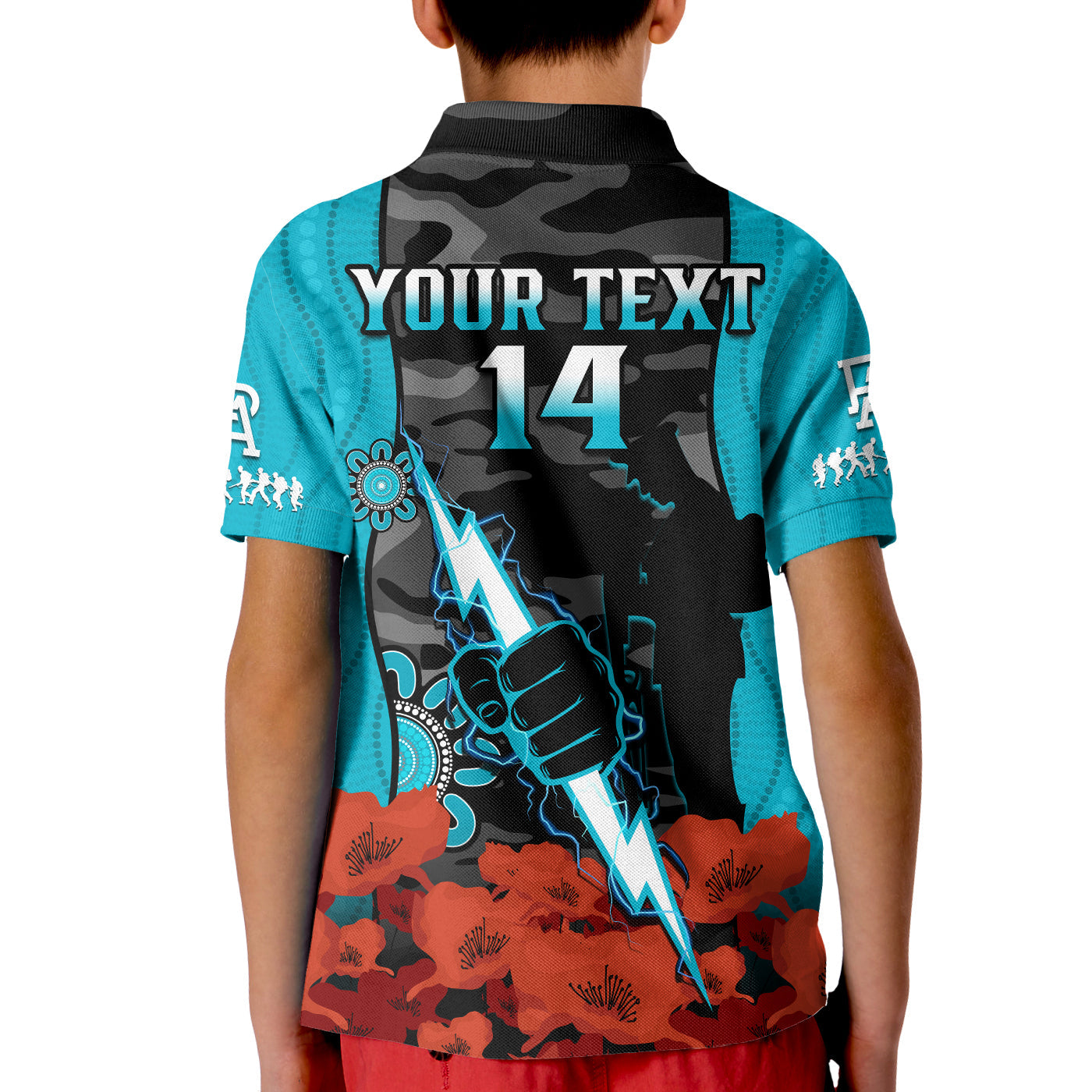 custom-text-and-number-port-adelaide-football-anzac-2023-polo-shirt-kid-power-aboriginal-mix-poppy-camouflage