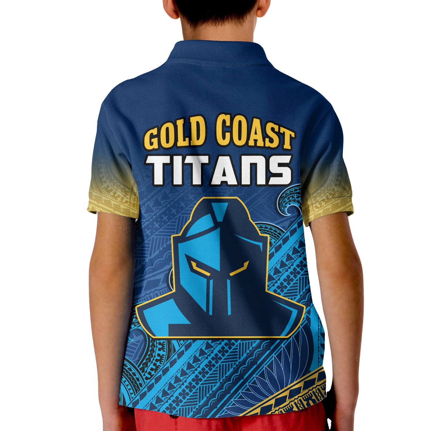 gold-coast-titans-rugby-polo-shirt-kid-pasifika-gradient-polynesian-pattern