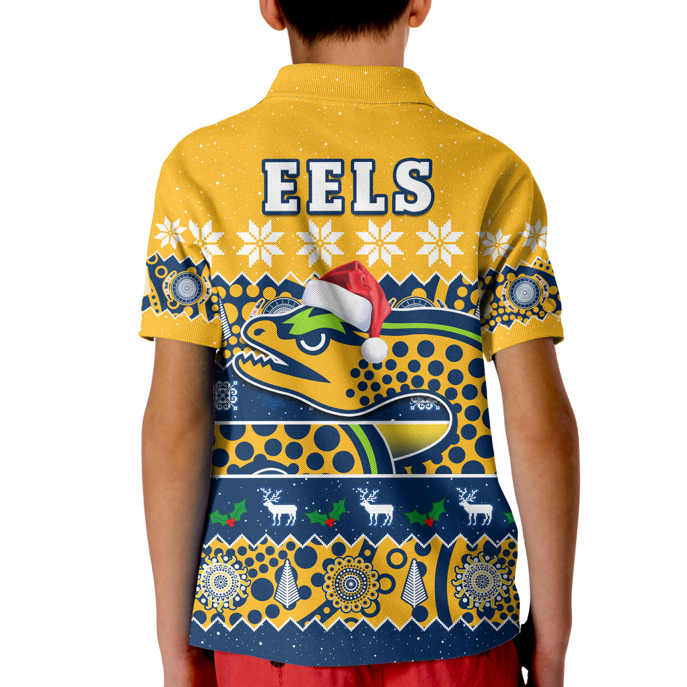 parramatta-eels-christmas-polo-shirt-parra-aboriginal-art-merry-xmas