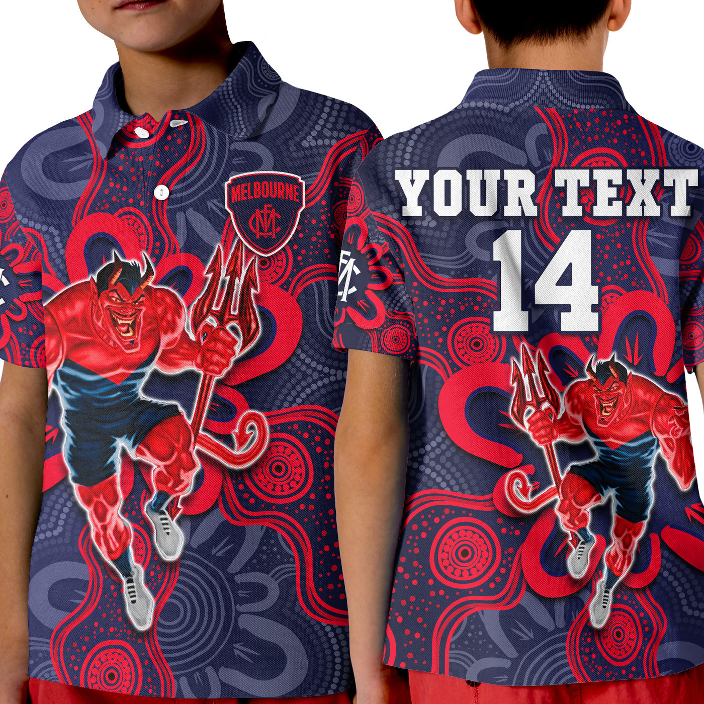 custom-text-and-number-demons-football-2022-polo-shirt-kid-australian-aboriginal-dot-painting