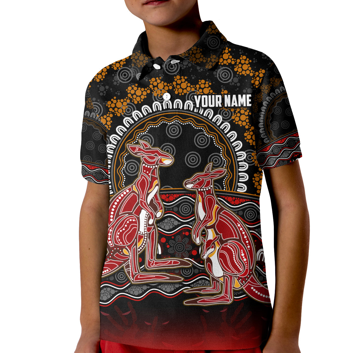 custom-personalised-australia-valentine-polo-shirt-kid-aboriginal-couple-kangaroos-my-love